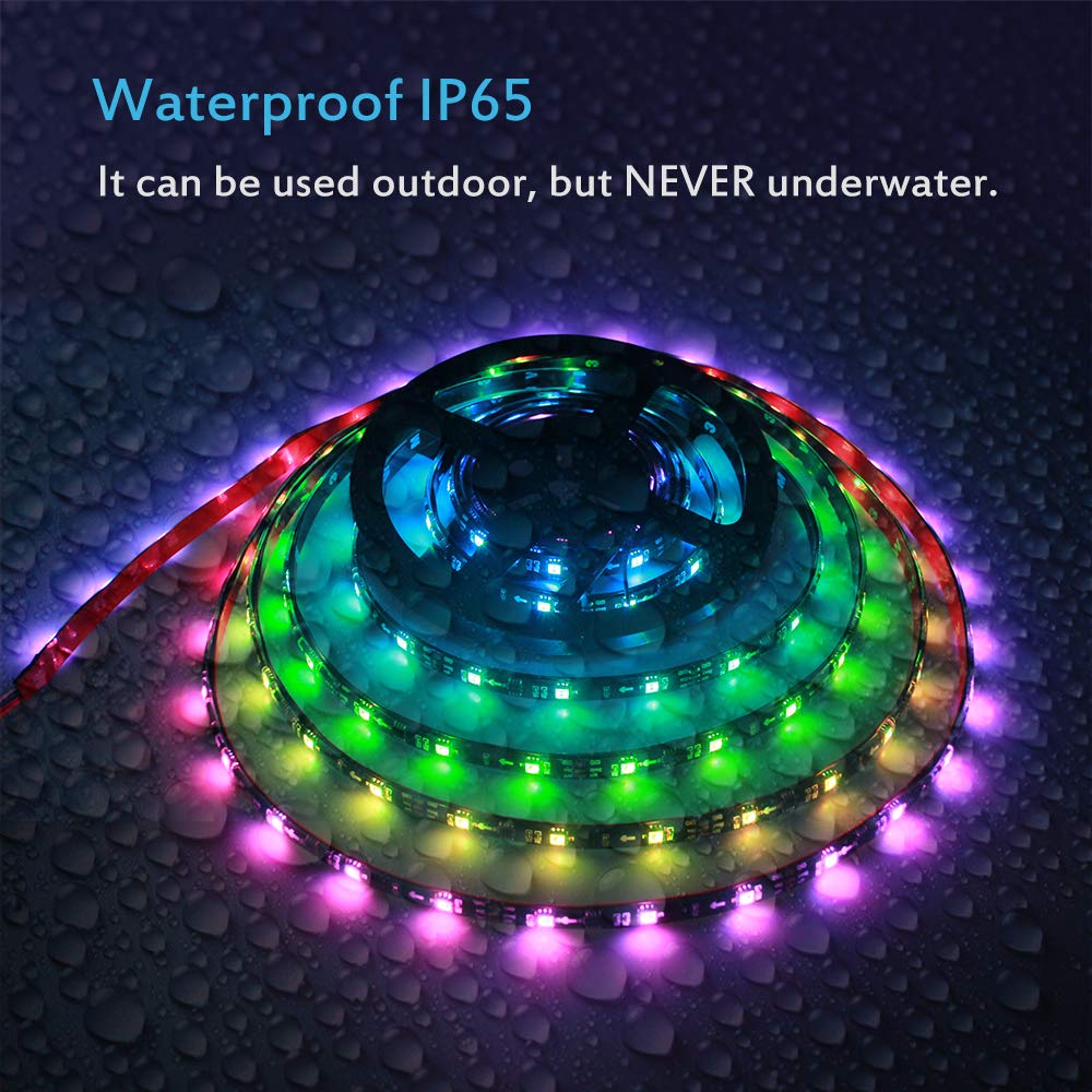 ALITOVE WS2811 RGB LED Strip Light 16.4ft 150 LEDs Waterproof IP65 Black FPCB Flexible Pixel Lights for Arduino DIY