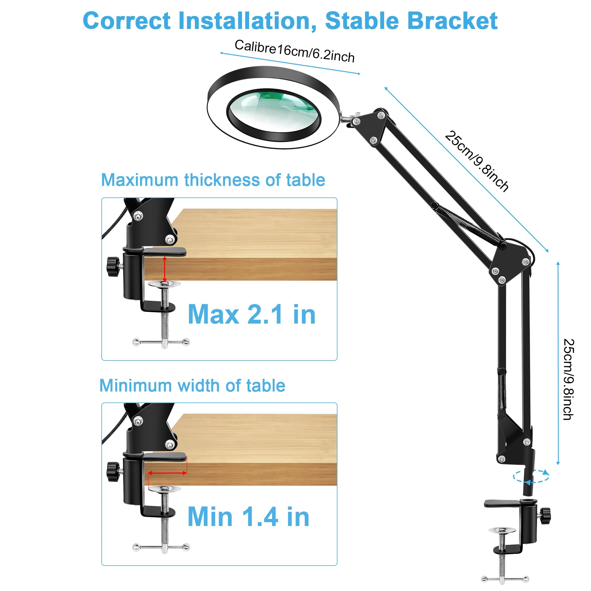 10X Magnifier Desk Lamp, 2-In-1 Led Magnifying Glass With Light And Clamp, Hands-Free Lighted Magnifier With 3 Color Modes For C
