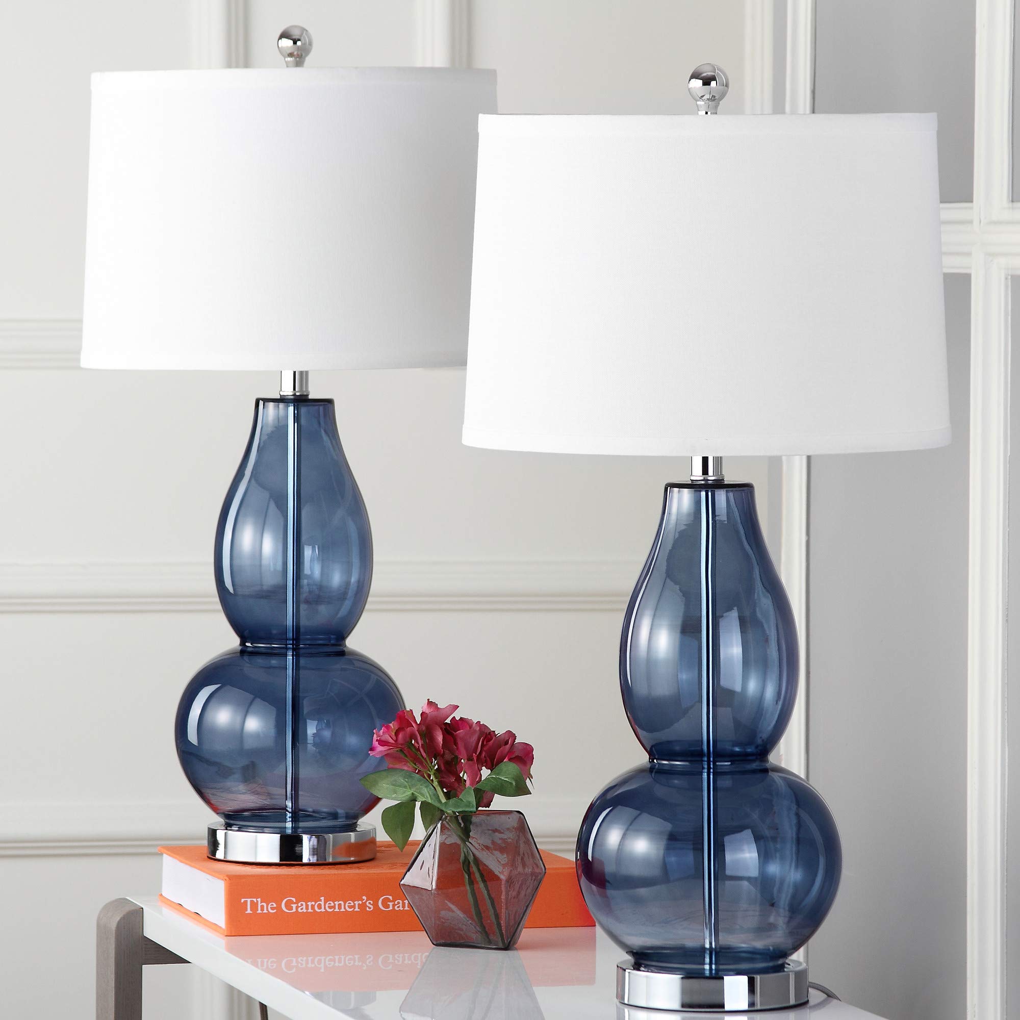 Safavieh Blue Glass Double Gourd Table Lamp Set of 2, 29 Inch, Model LIT4155C-SET2, LED Bulbs Included