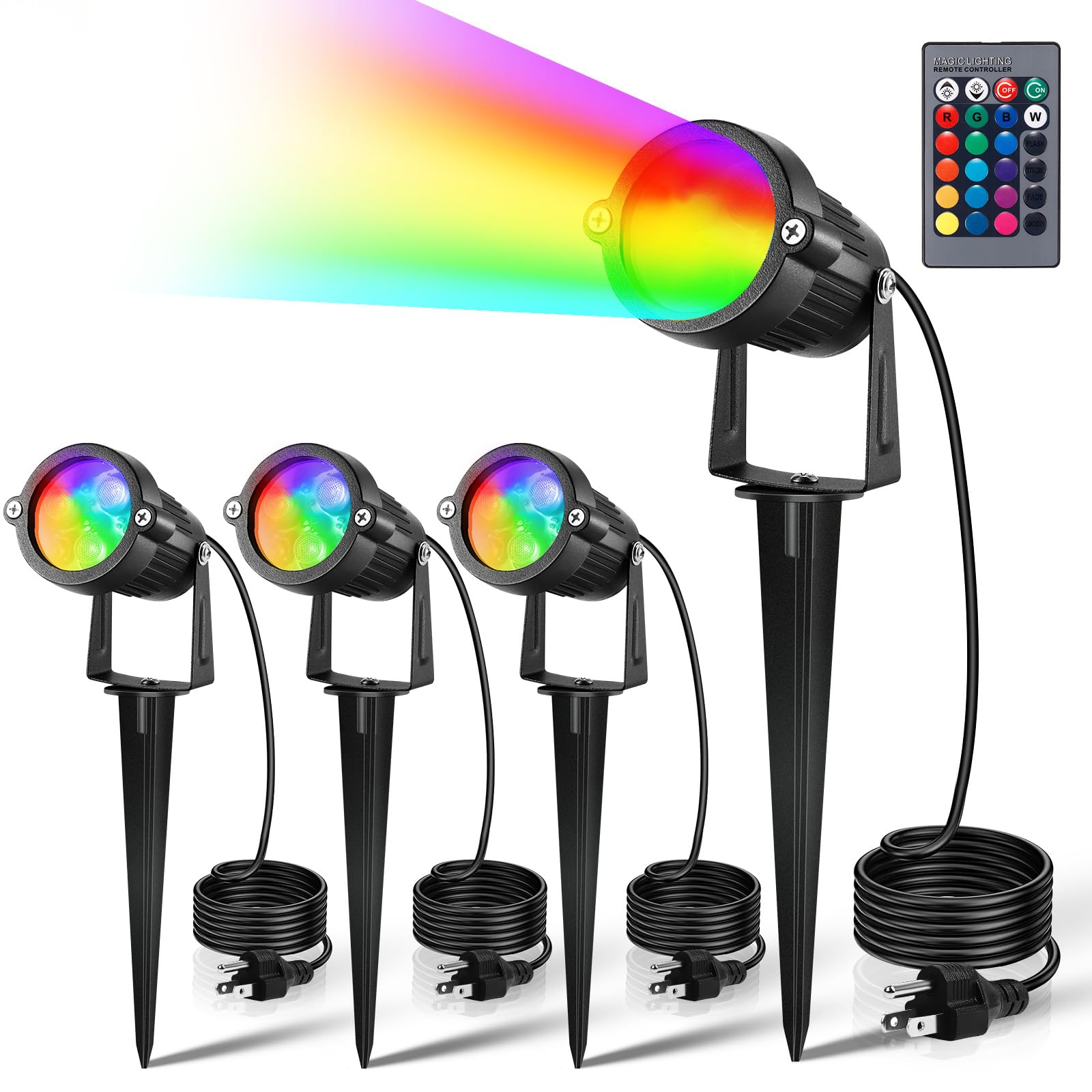 LemonBest Landscape Lighting - 6W RGB Color Changing Halloween Landscape Lights 120V Christmas Outdoor LED Spotlight with Remote
