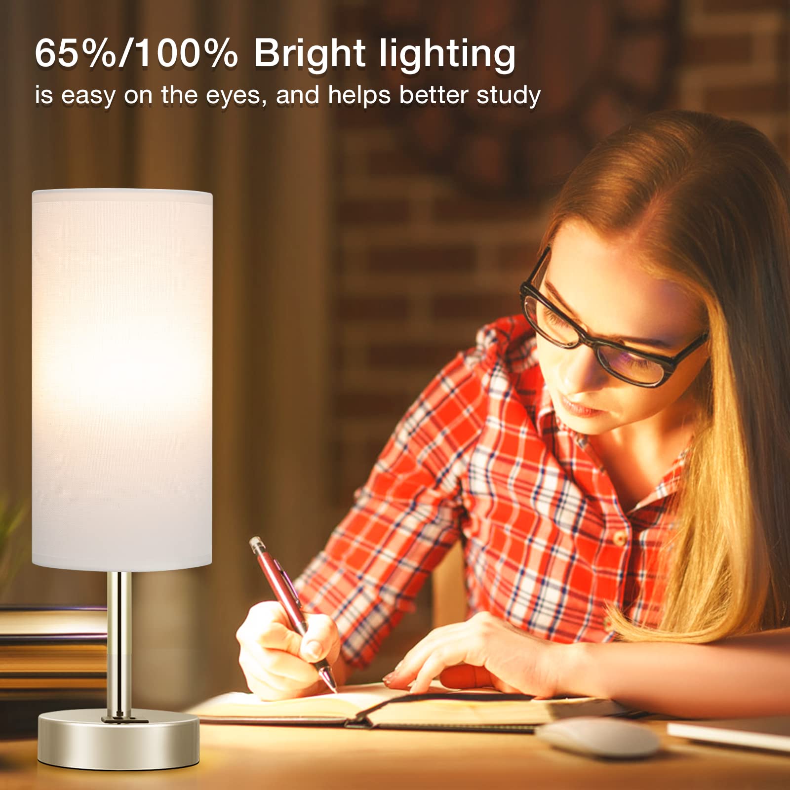 White Bedside Touch Table Lamps For Bedroom Nightstand With Usb-C Usb-A Charging Ports White, 3 Way Dimmable Control Small Lamp