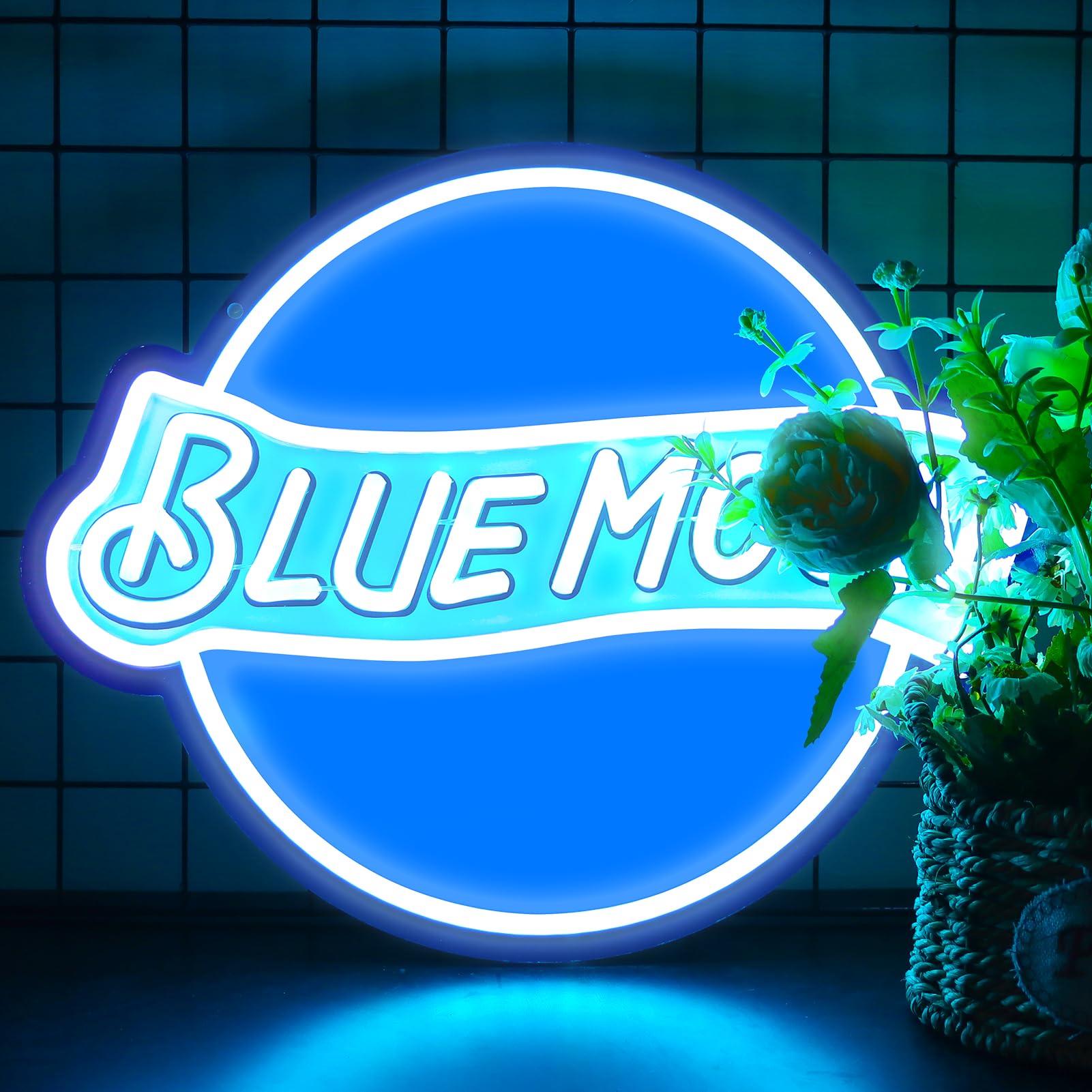 Jfllamp Blue Moon Neon Signs For Wall Decor Neon Lights For Bedroom Led Signs Suitable For Man Cave Bar Pub Restaurant Christmas Birthday Party Gift 5V Usb Power  14 * 12.2 Inch(Azure+White)