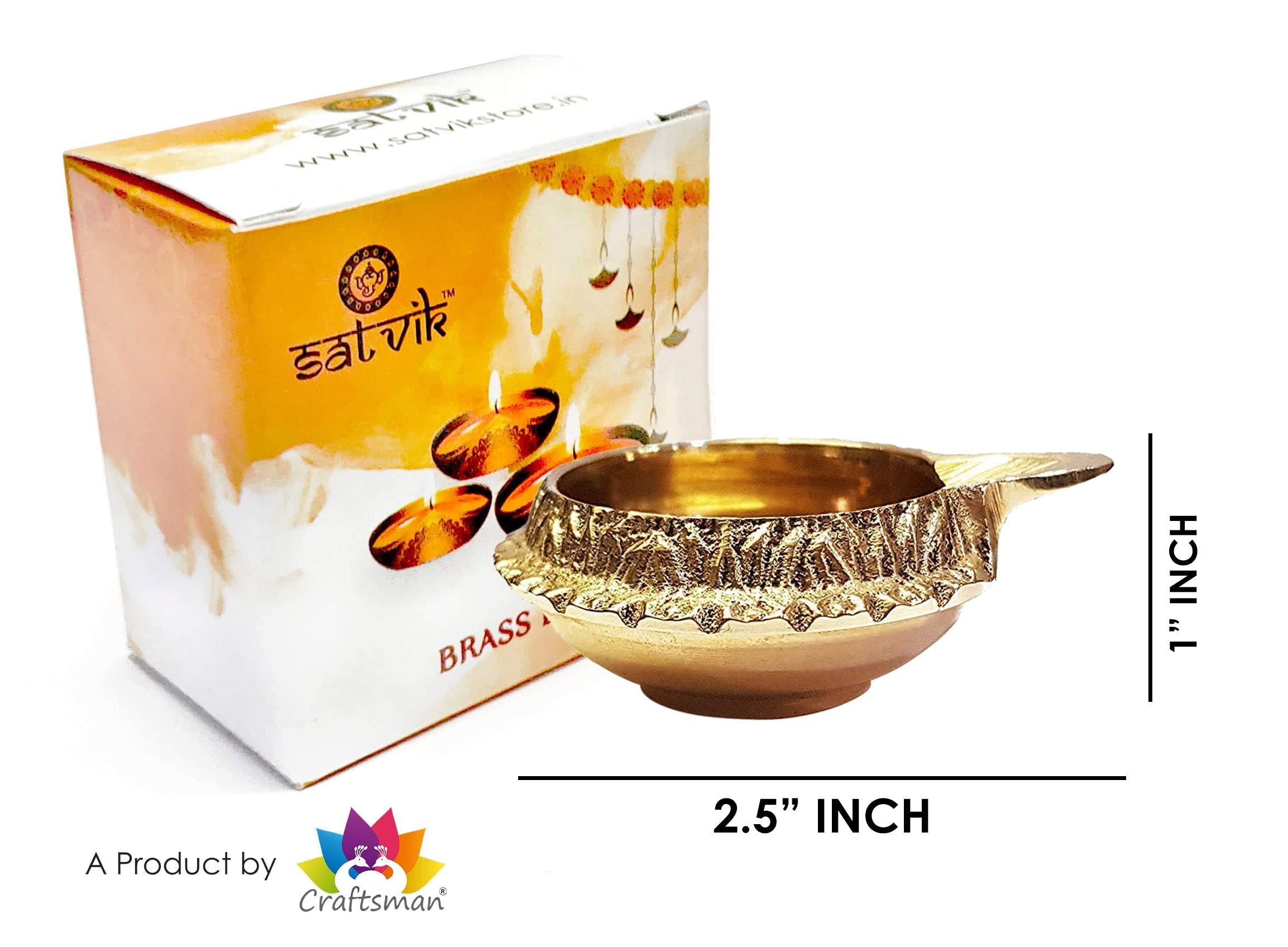 SATVIK 10 Pc Kuber Diya for Diwali Decoration. Handmade Oil Lamp with Golden Engraved Made of Virgin Brass Metal. Diwali Diya Vi