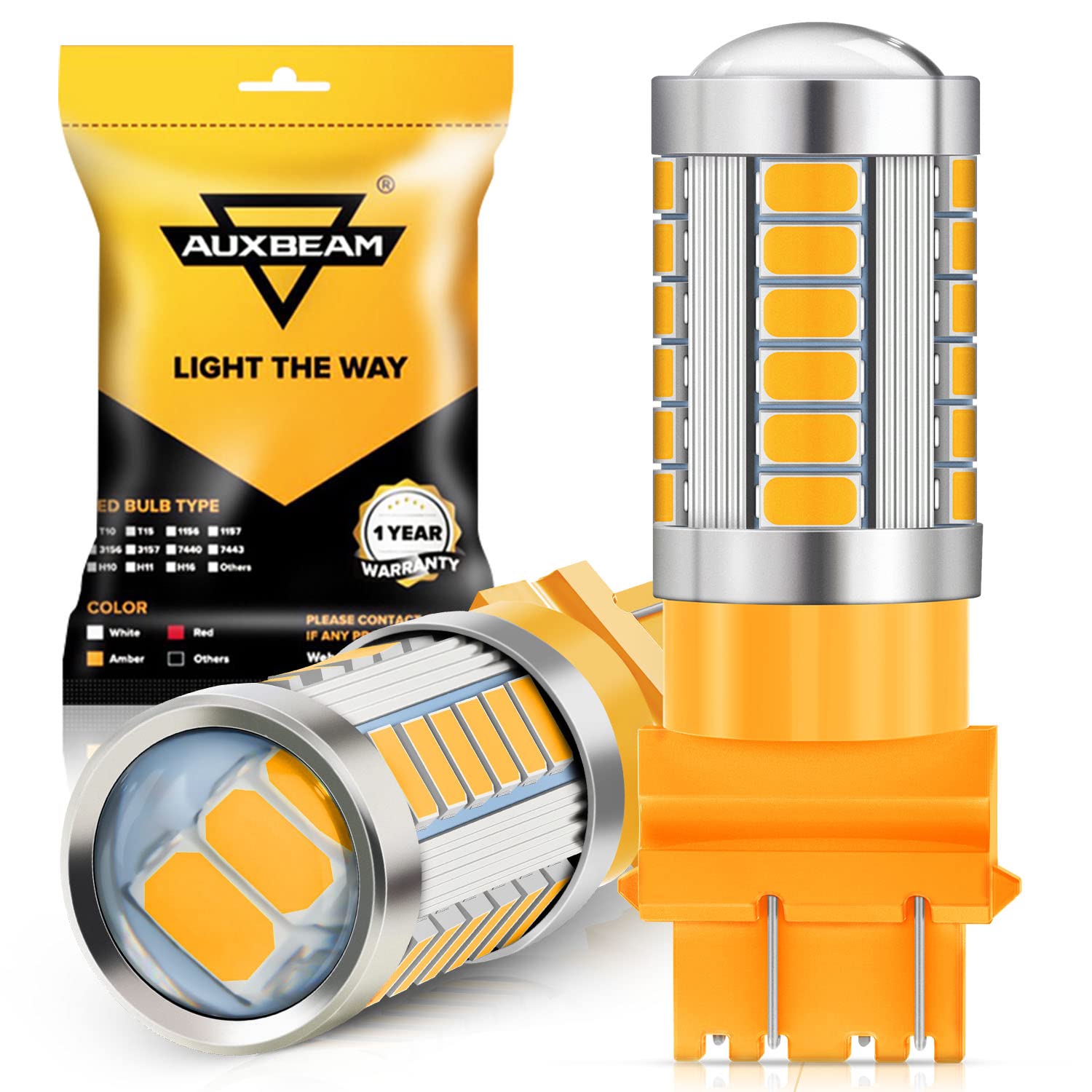 Auxbeam 3157 LED Turn Signal Light Bulbs, Amber Yellow, Low Power, Super Bright, Pack of 2