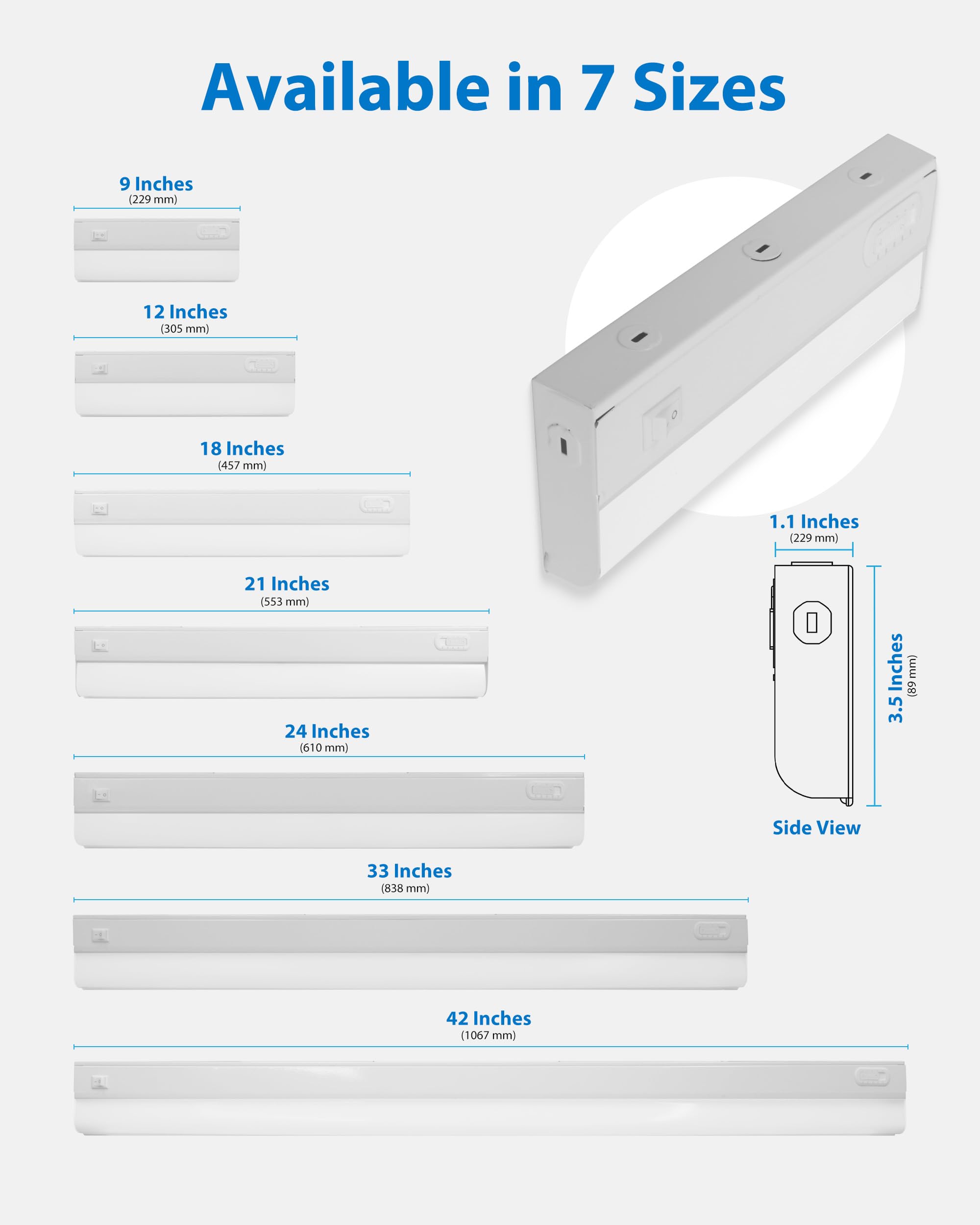 Nicor 9    Led Direct Wire Under Cabinet Light With On/Off Switch - Dimmable Led Lights For Kitchen - Selectable Cct 2700K-5000K