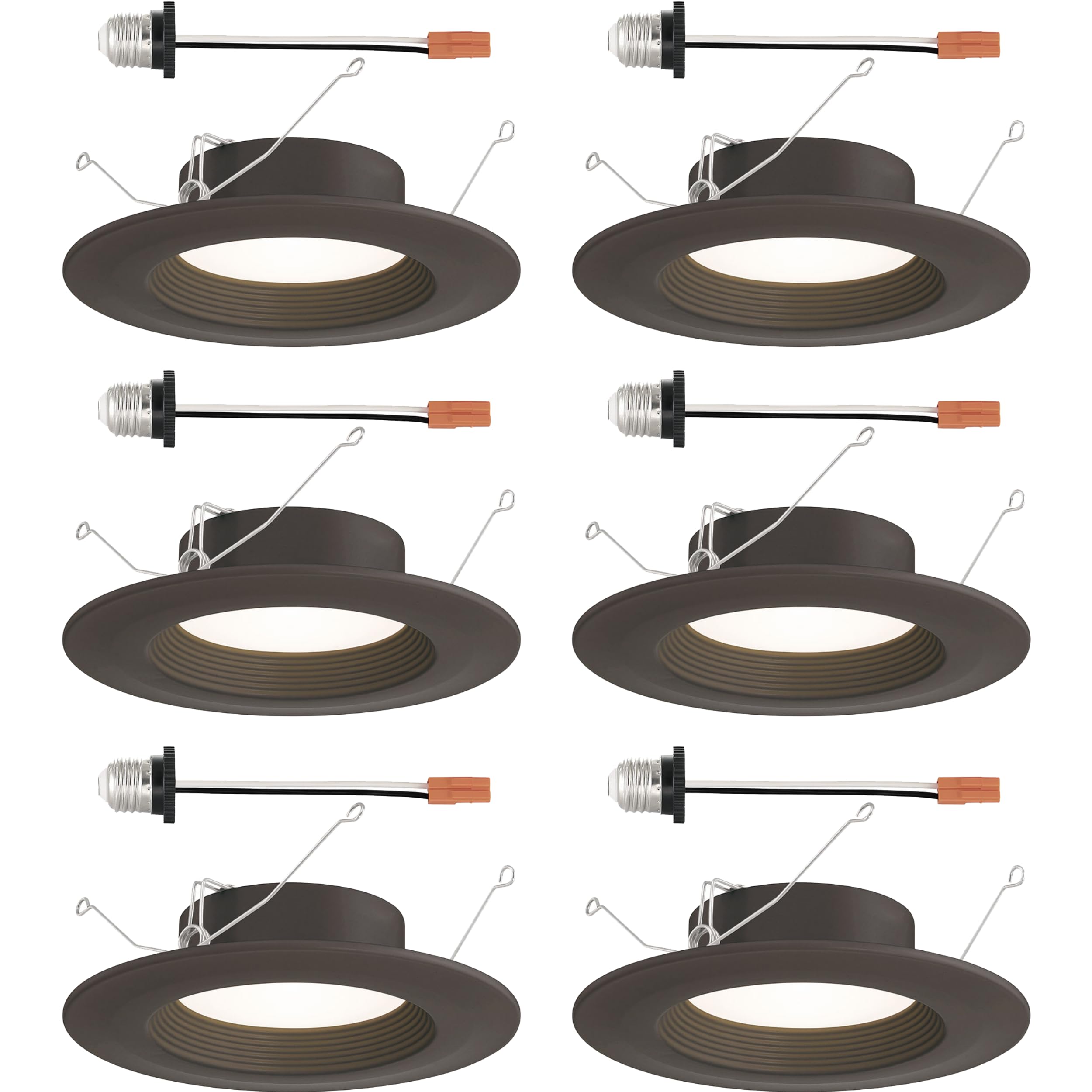 DESIGNERS FOUNTAIN LED Recessed Ceiling Lights, 6 Pack, 5/6 retrofit trim with E26 socket adaptor 5CCT Downlight Metal Light Fix