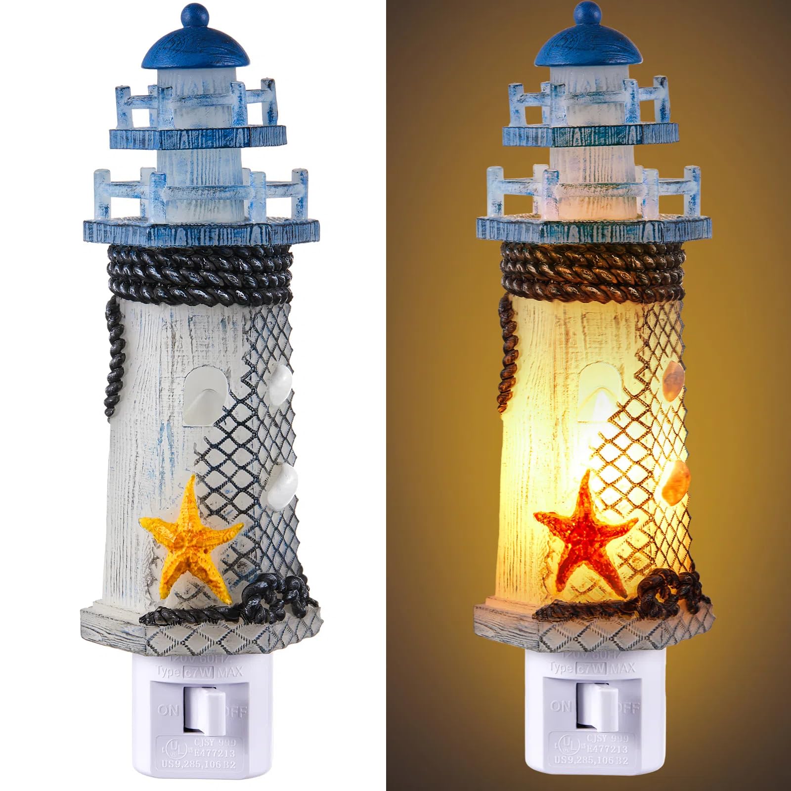 Tuanse Lighthouse Night Lights Plug in Nautical Themed Lamp Coastal Christmas Decor for Seaside Ocean Beach House Room Hallway S