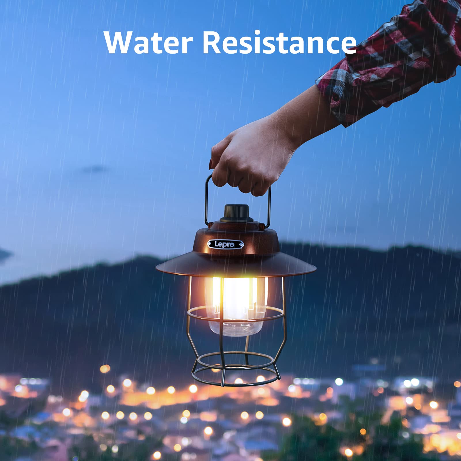 Lepro Vintage LED Camping Lantern, Rechargeable Power Bank, Portable Retro Style, Bronze, Model PR330039