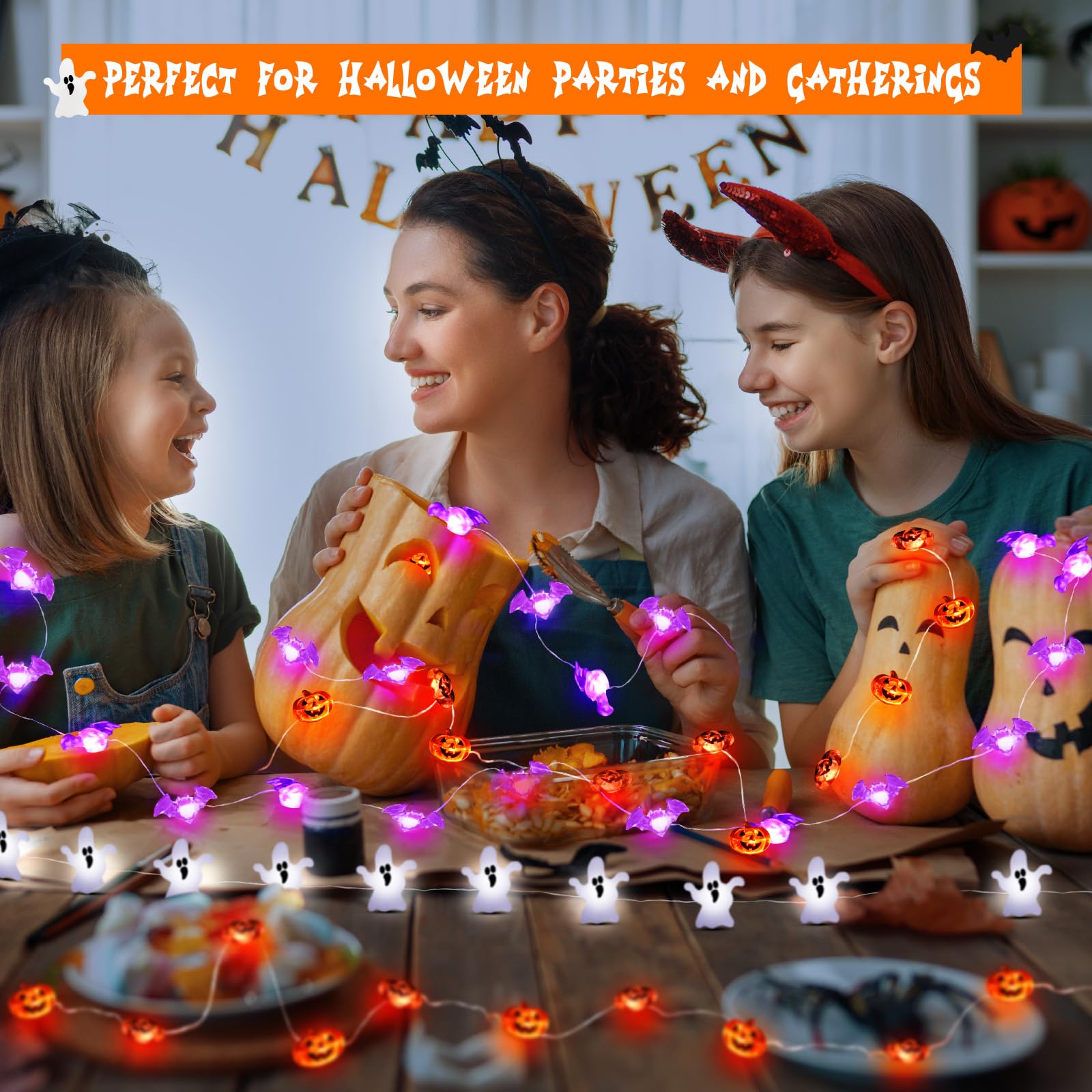 Cshare Halloween String Lights, Pumpkin Ghost Bats Mini Halloween Lights Indoor Battery Operated 9.8Ft 30Led Halloween Decoratio