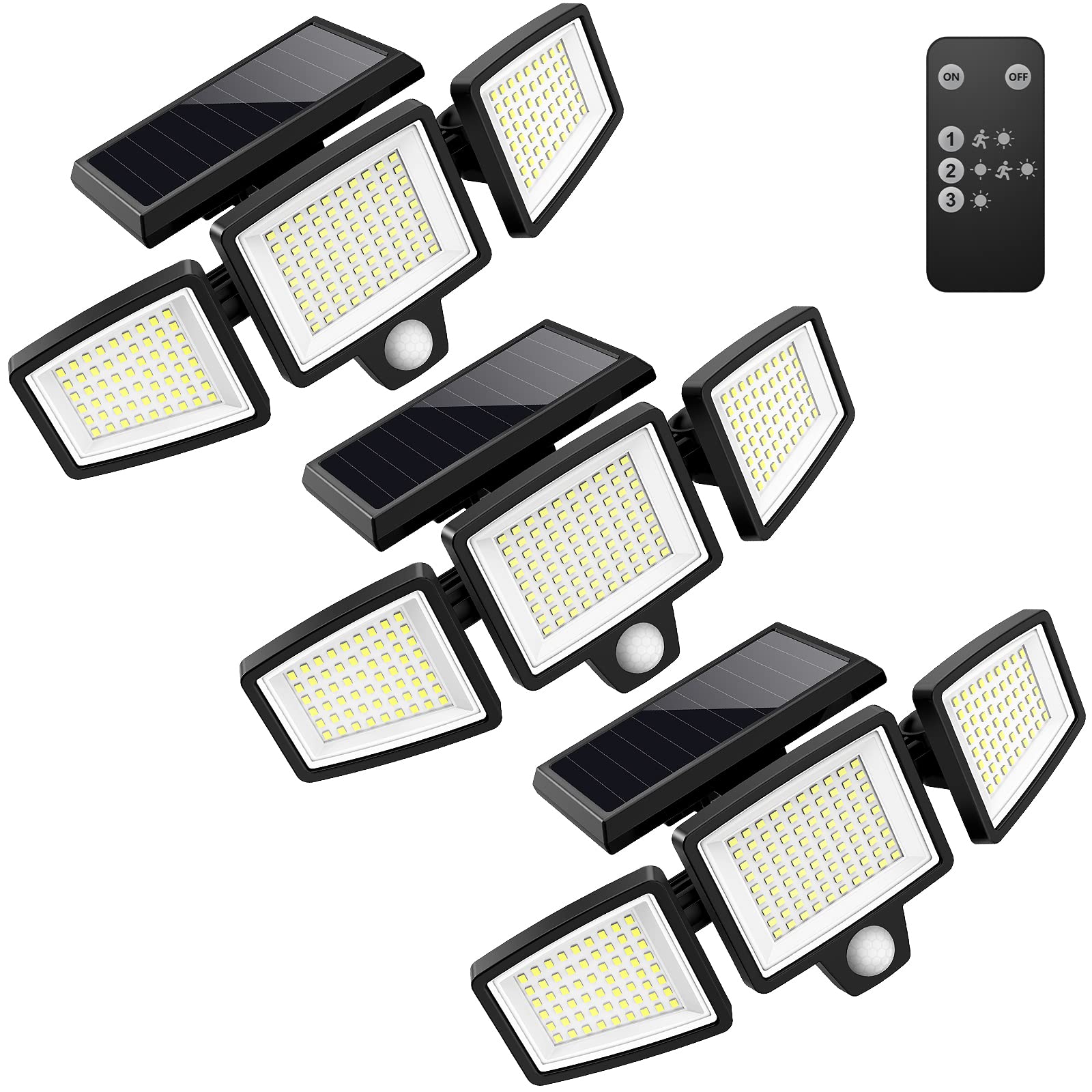 Tuffenough Solar Outdoor Lights 2500Lm 210 Led Security Lights With Remote Control,3 Heads Motion Sensor Lights, Ip65 Waterproof