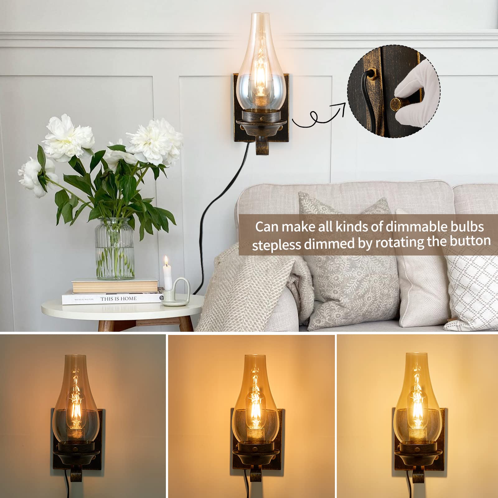 Yisuro Oil Rubbed Bronze Wall Sconces Set Of 2 With Amber Glass - Vintage Rustic Lighting