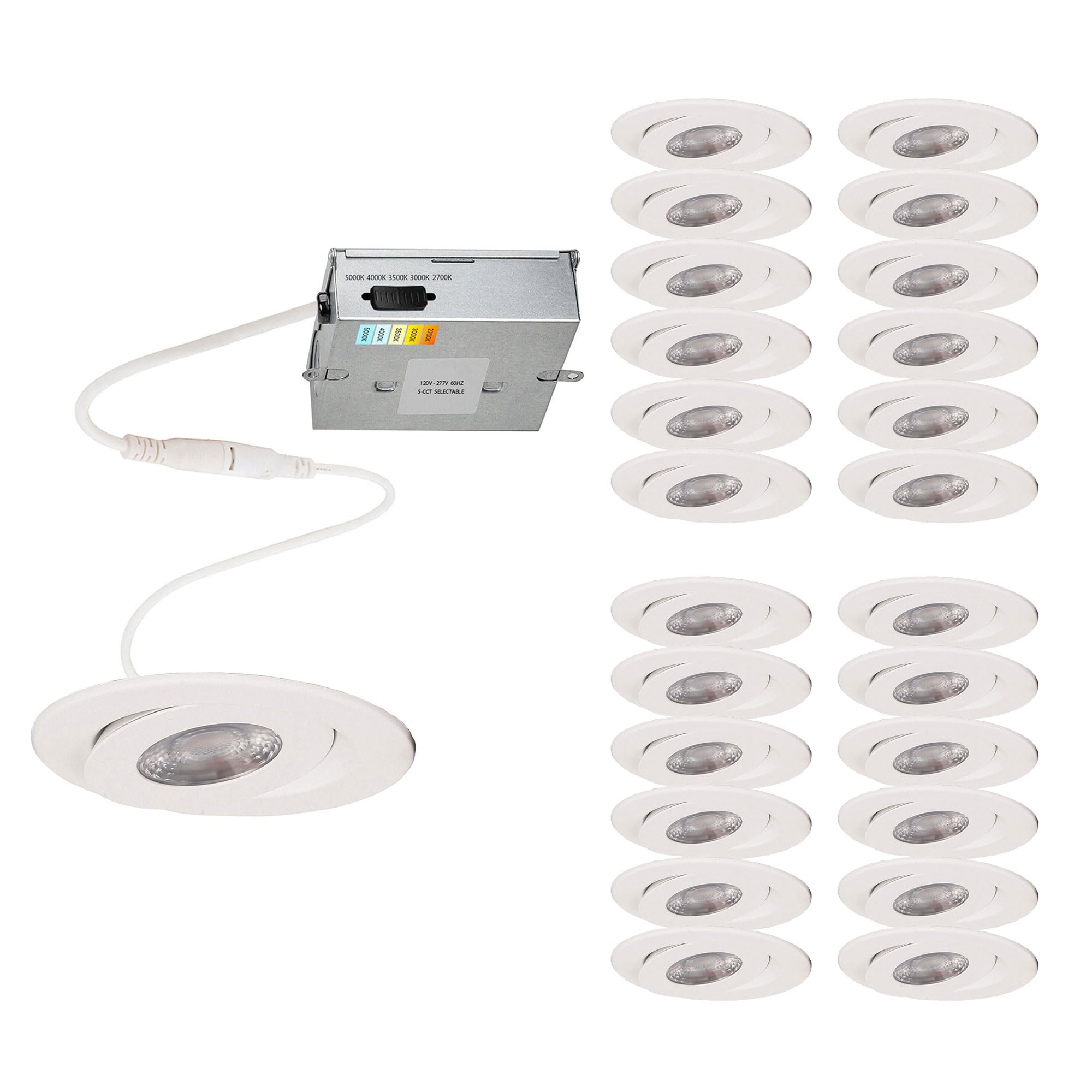 Wac Lighting Lotos 4In Led Round Adjustable Recessed Light 5-Cct Selectable 9W 700 Lumens Ic-Rated Airtight 120V-277V Universal In White 2-Hr Fire Rated (Pack Of 24)