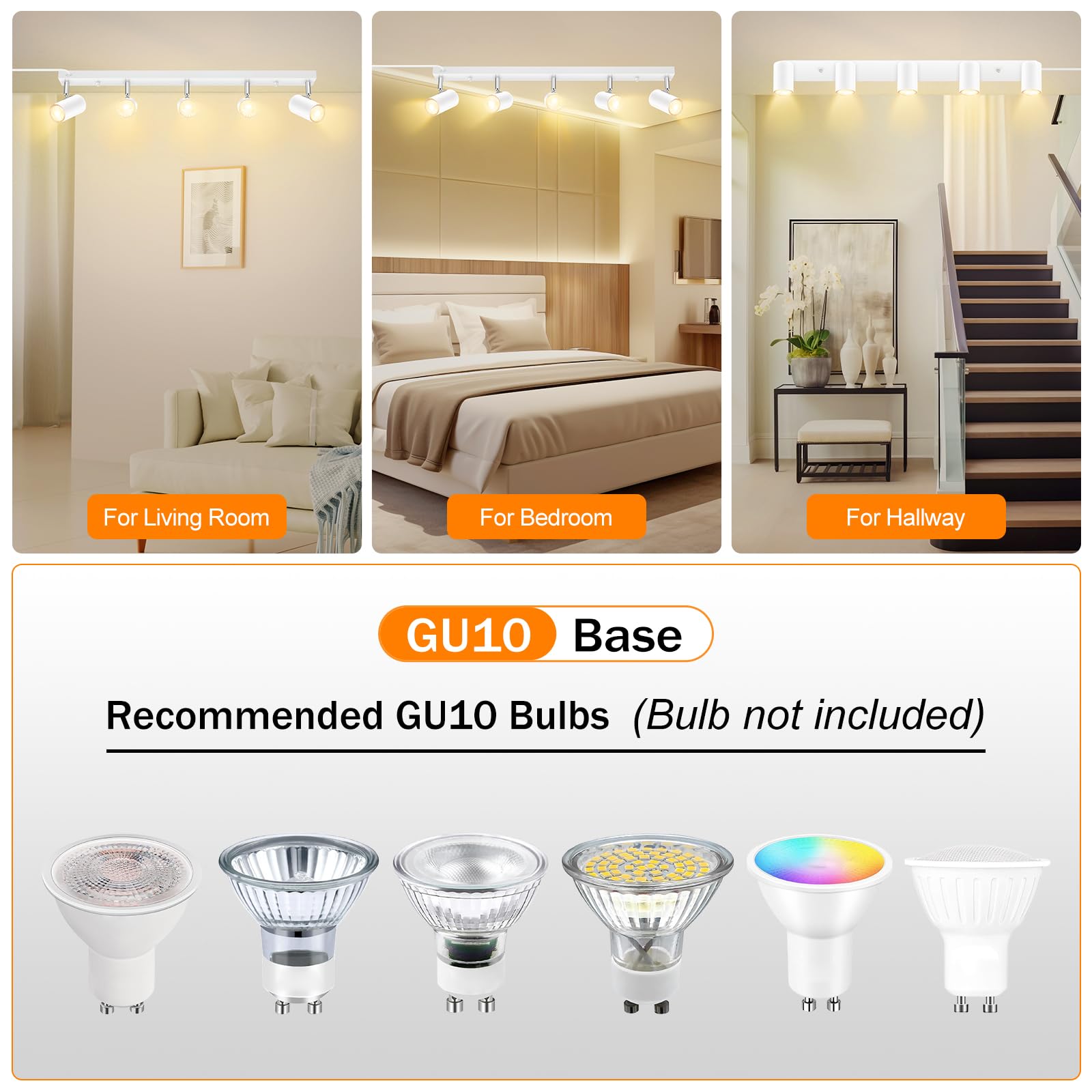 Auquee 5 Light Track Lighting Kit,White 5 Way Modern Plug In Ceiling Spotlight,Industrial Led Wall Light For Kitchen Cabinet Gal