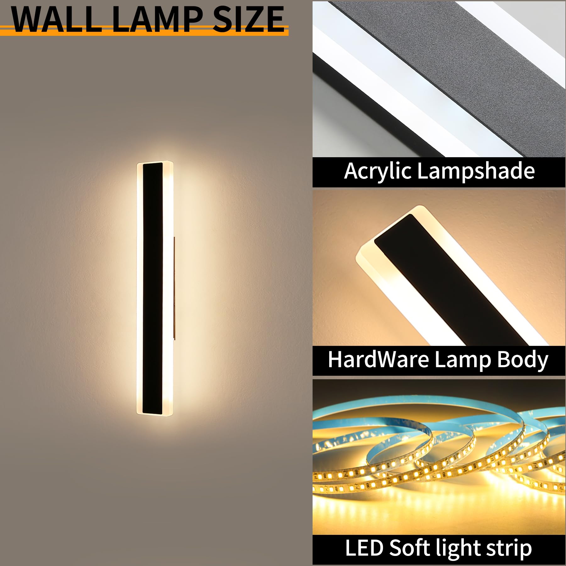 Mikeru 2Pack 23.6Inch Outdoor Wall Light Fixtures  10%-100% Dimmable Outdoor Wall Lights Exterior Front Porch Light 3000-6000K Wall Mounted Led Lighting For Basement  Shop Garage Lighting
