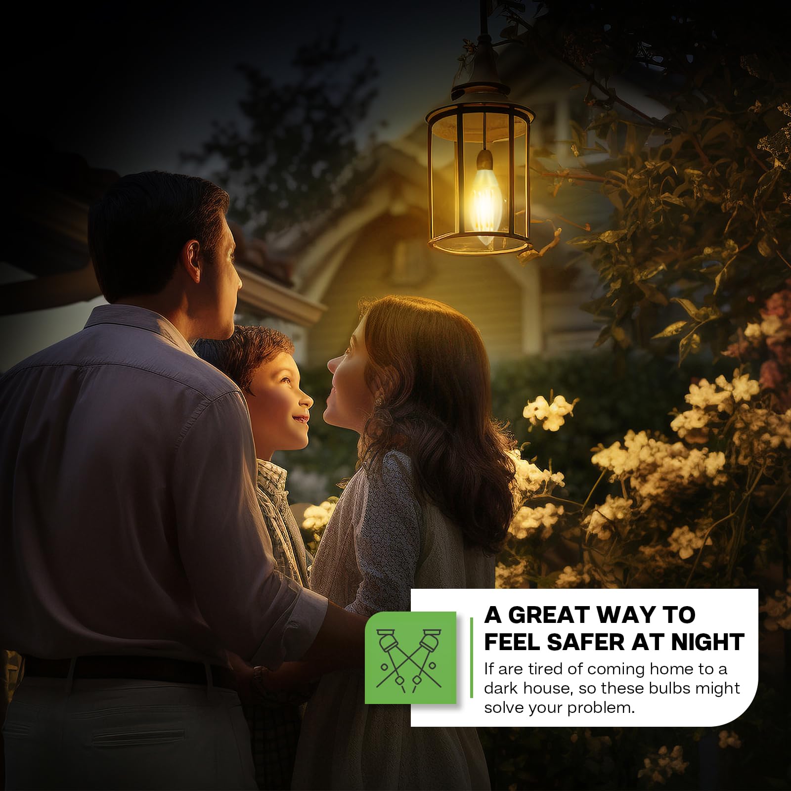 Eastiya Dusk to Dawn Outdoor LED Light Bulb, 5W (40W Equivalent), E12 Base, Soft White, Auto On/Off, 6 Pack