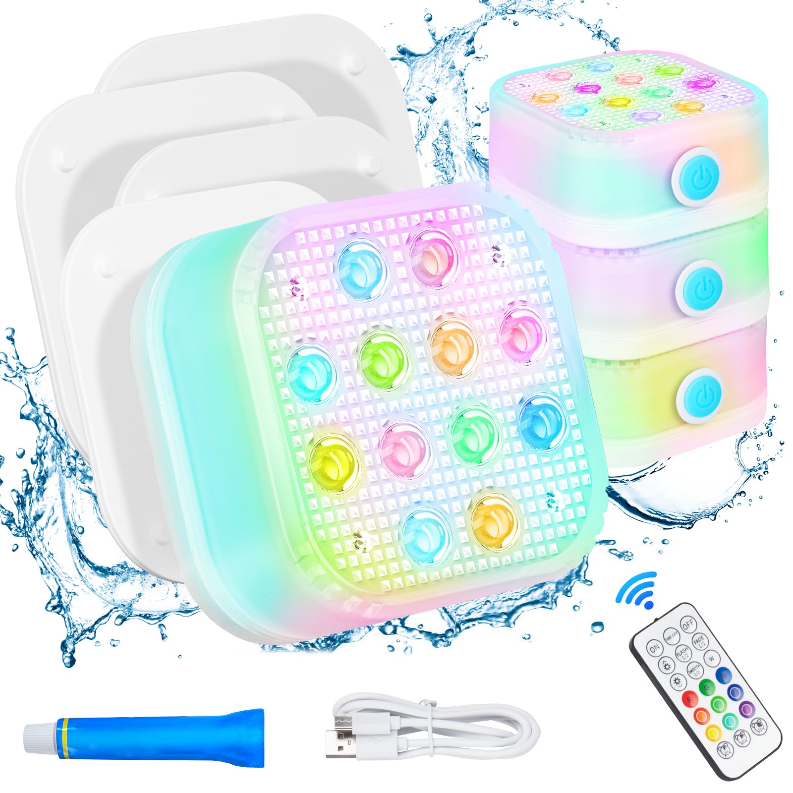 Pool Lights for Above Ground Pools Waterproof with Remote, Underwater Rechargeable 2600mAh Battery Magnetic 16 Color Changing Fl