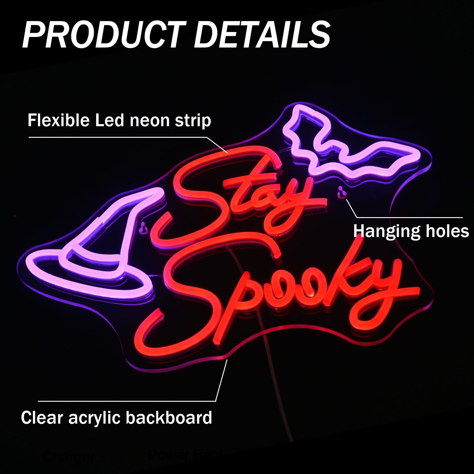 Nxyx Stay Spooky Neon Sign Halloween Led Neon Signs For Wall Decor Dimmable Halloween Hanging Neon Sign For Bedroom Man Cave Home Birthday Party Neon Gift