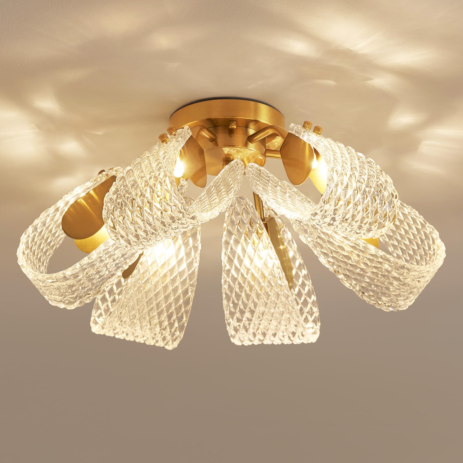 Agv Lighting Cl060 Glass Chandelier, Flushmount Ceiling Light Fixture For Living Room, Close To Ceiling Modern Design, 6-Lights,