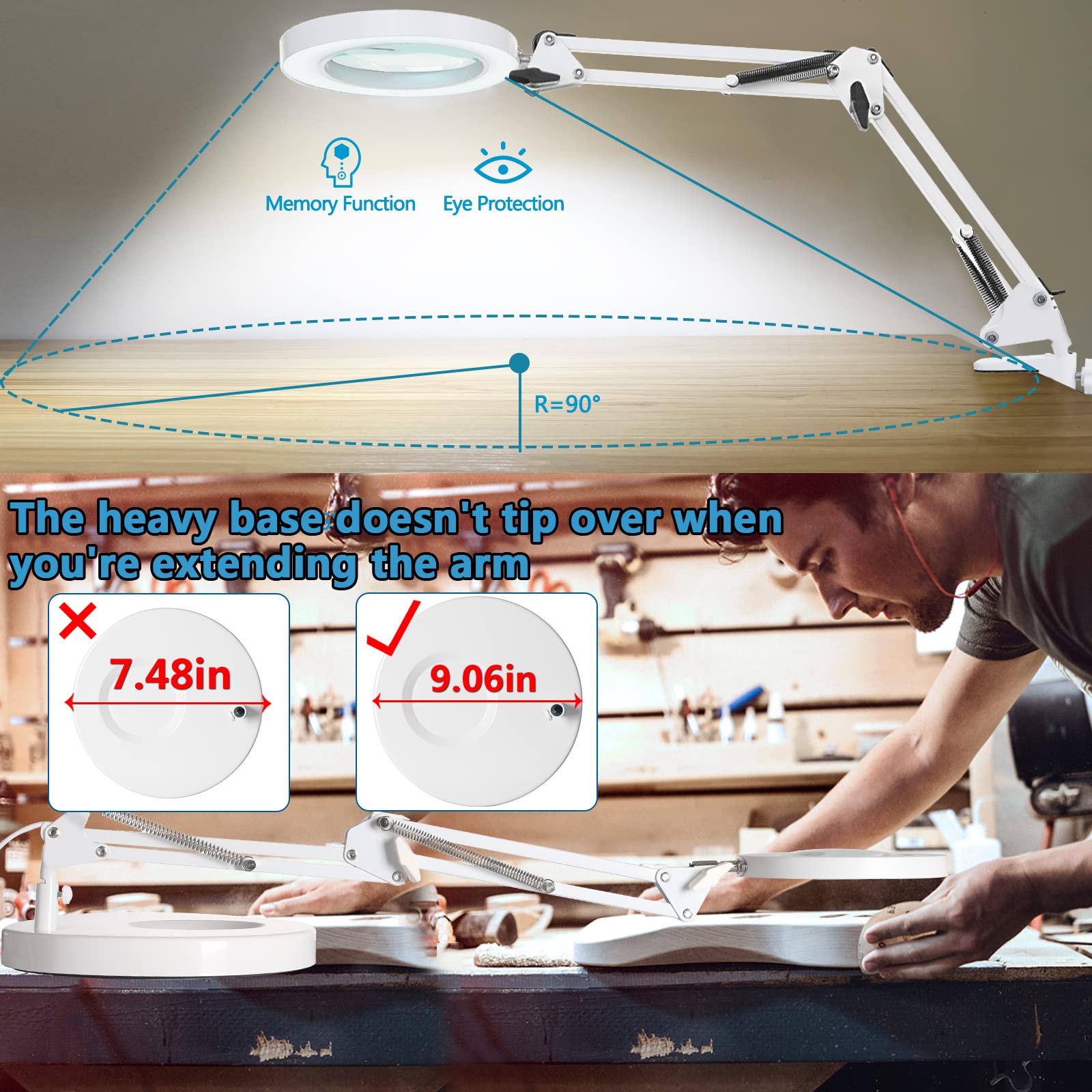 4.2'' 10X Magnifying Glass With Light, Kuvrs 1800 Lumen With 72 Led Lights, 3 Color Stepless Dimmable Led Magnifying Desk Lamp, Swing Arm & Clamp Magnifier With Light For Crafts Soldering Close Work
