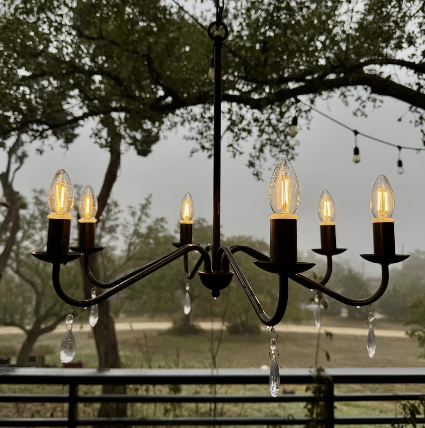 Brink House Black Farmhouse Outdoor 6 Light Plug-In Chandelier H19   Xw23   , Curved Black Arms, And 12 Volt, Ip65 Water Resista