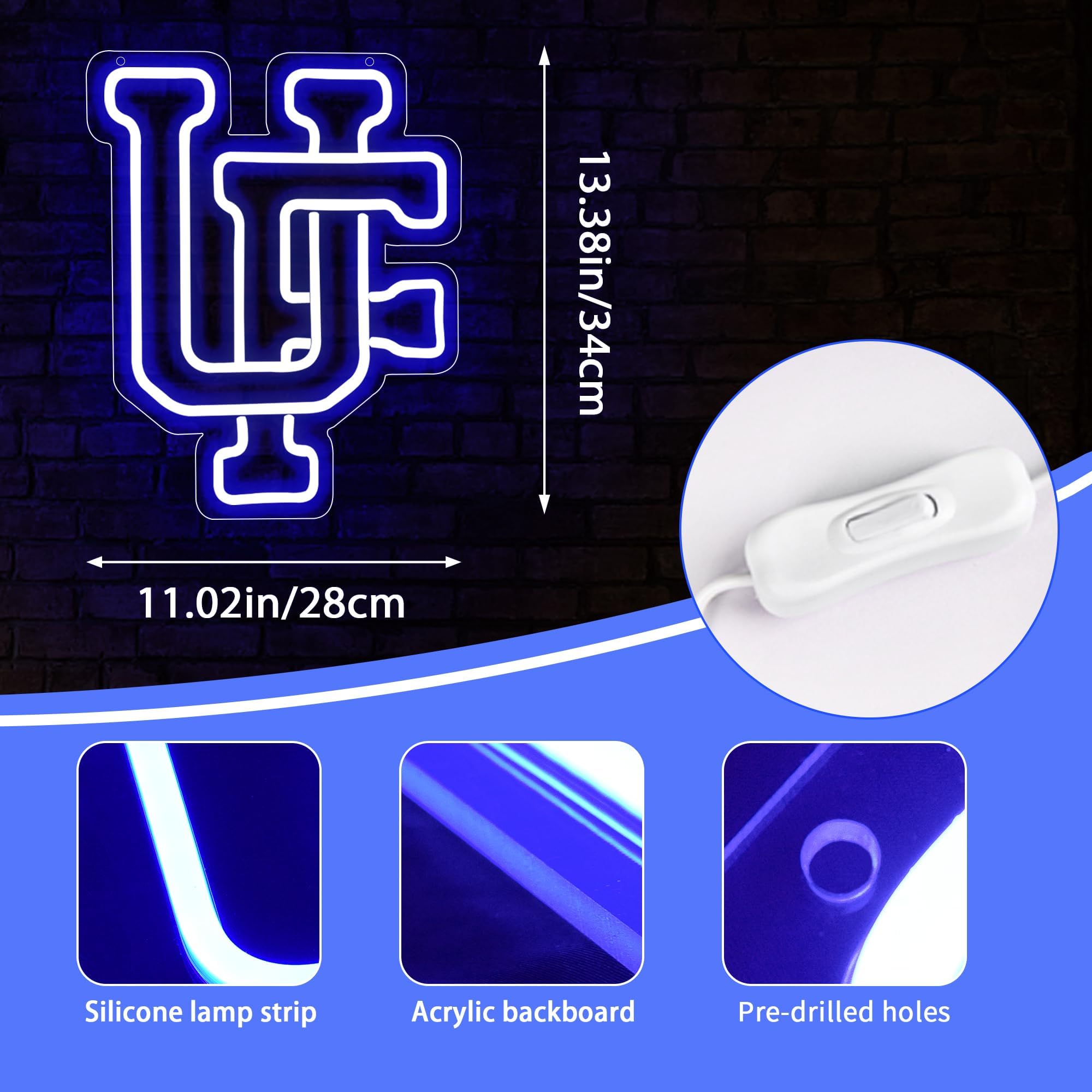 Ftmggdg Uf Neon Sign - College Wall Decor, American Football Team Logo, Dorm Room Decoration