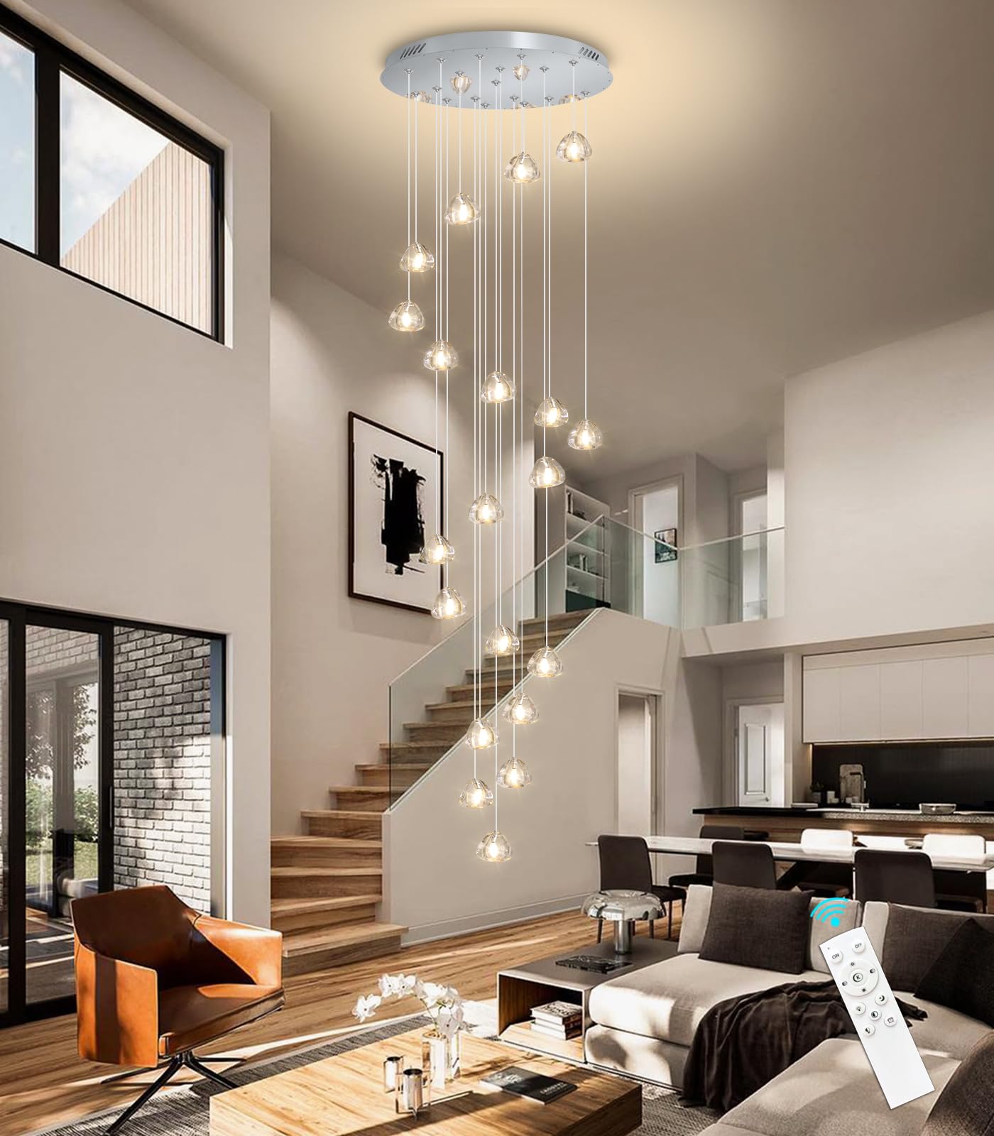 HAIXIANG 20-Lights Modern Chandeliers for Living Room Long Light High Ceiling Pendant Lights LED Dimmable Lighting Fixtures Chan