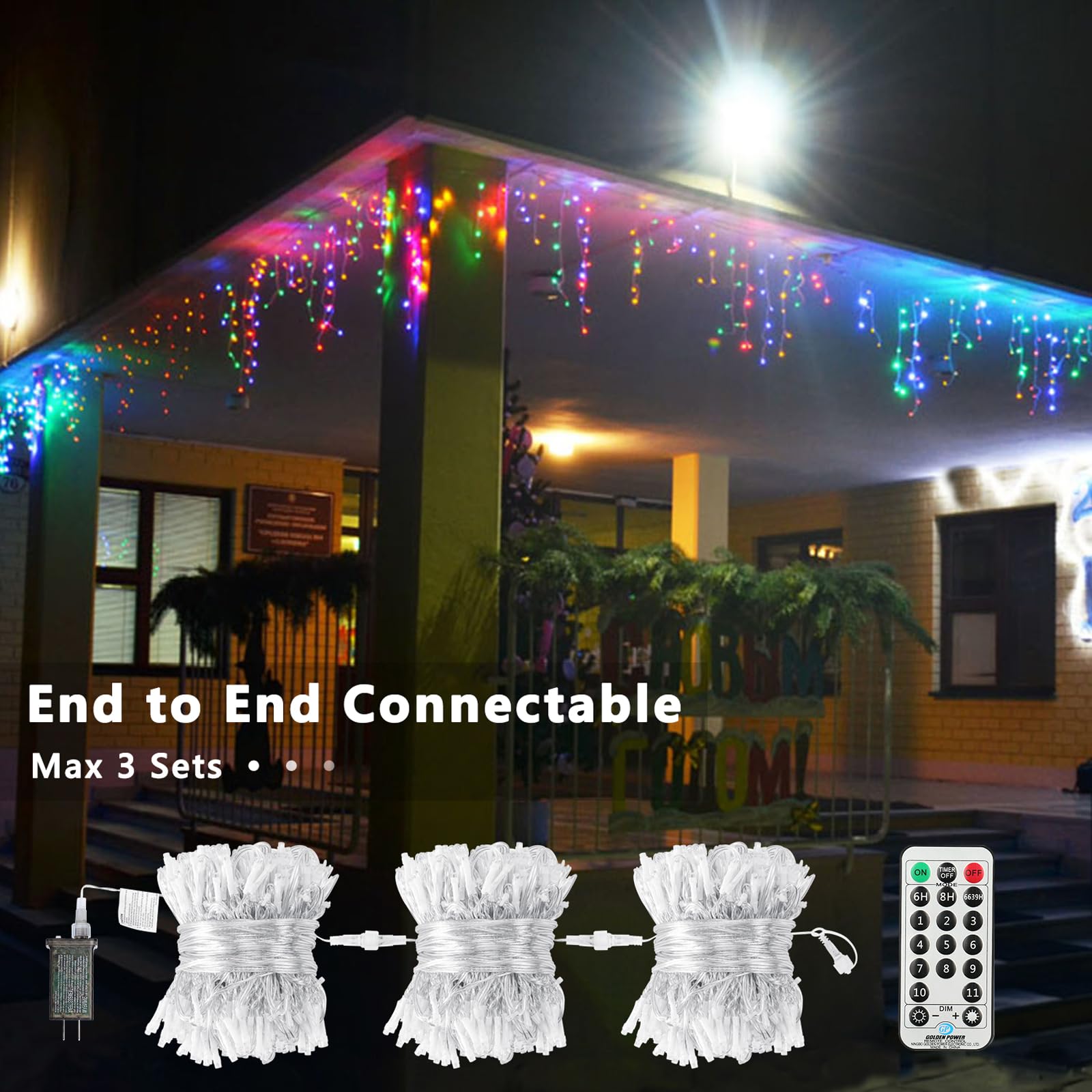 Brizled Color Changing Icicle Lights, 29Ft 360 Led Christmas Icicle Lights With Remote, 11 Modes Cool White & Multicolor Xmas Li