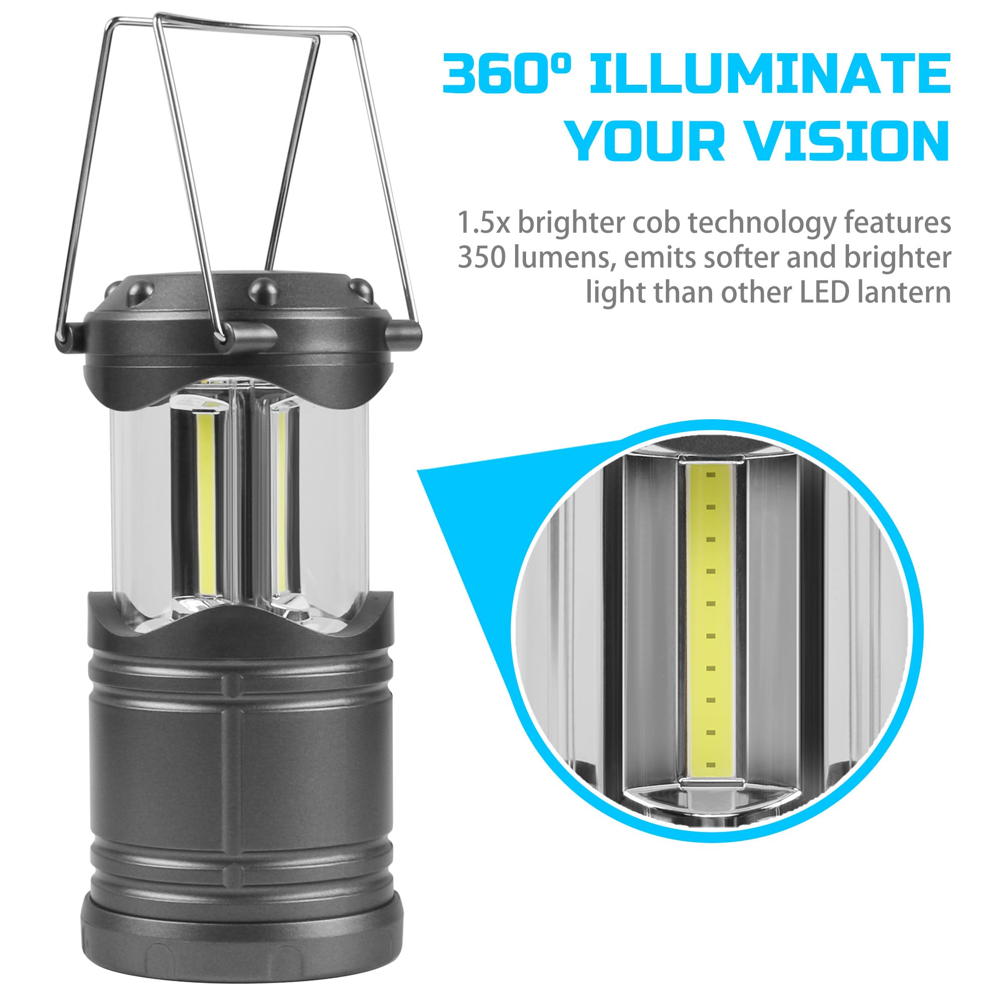 Lichamp LED Camping Lantern, 4 Pack, Battery Powered, Portable, Collapsible, Model B4C4, Colors: White, Silver, Rose Gold, Gray