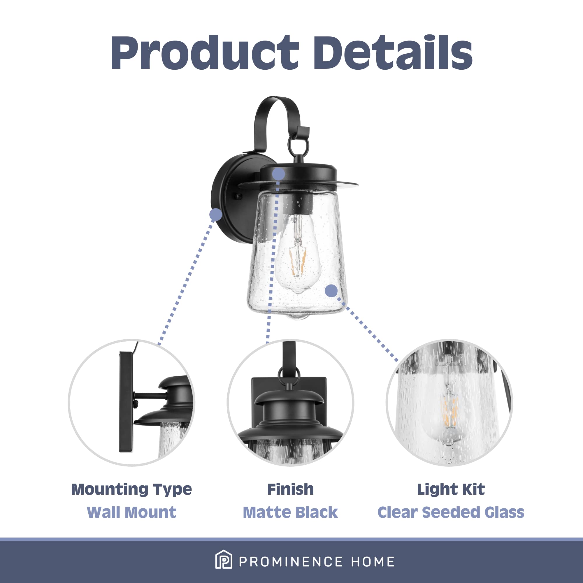 Prominence Home Matte Black Farmhouse Outdoor Wall Sconce Lantern - Wet Rated Coach Light