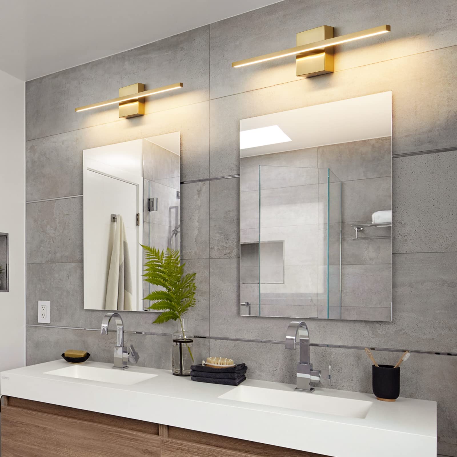 Ccycol Gold Bathroom Light Fixtures Over Mirror 24 Inch 18W Led Vanity Lights For Bathroom Modern Bath Sconces Wall Lighting 350