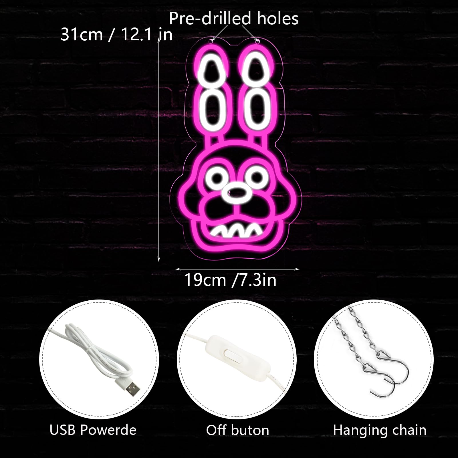 AHlove Neon Sign - Pink Anime FNAF Bonnie LED Light for Wall Decor, 12.1"x7.3", Perfect for Bedroom & Game Room Decor, Great Gift Idea