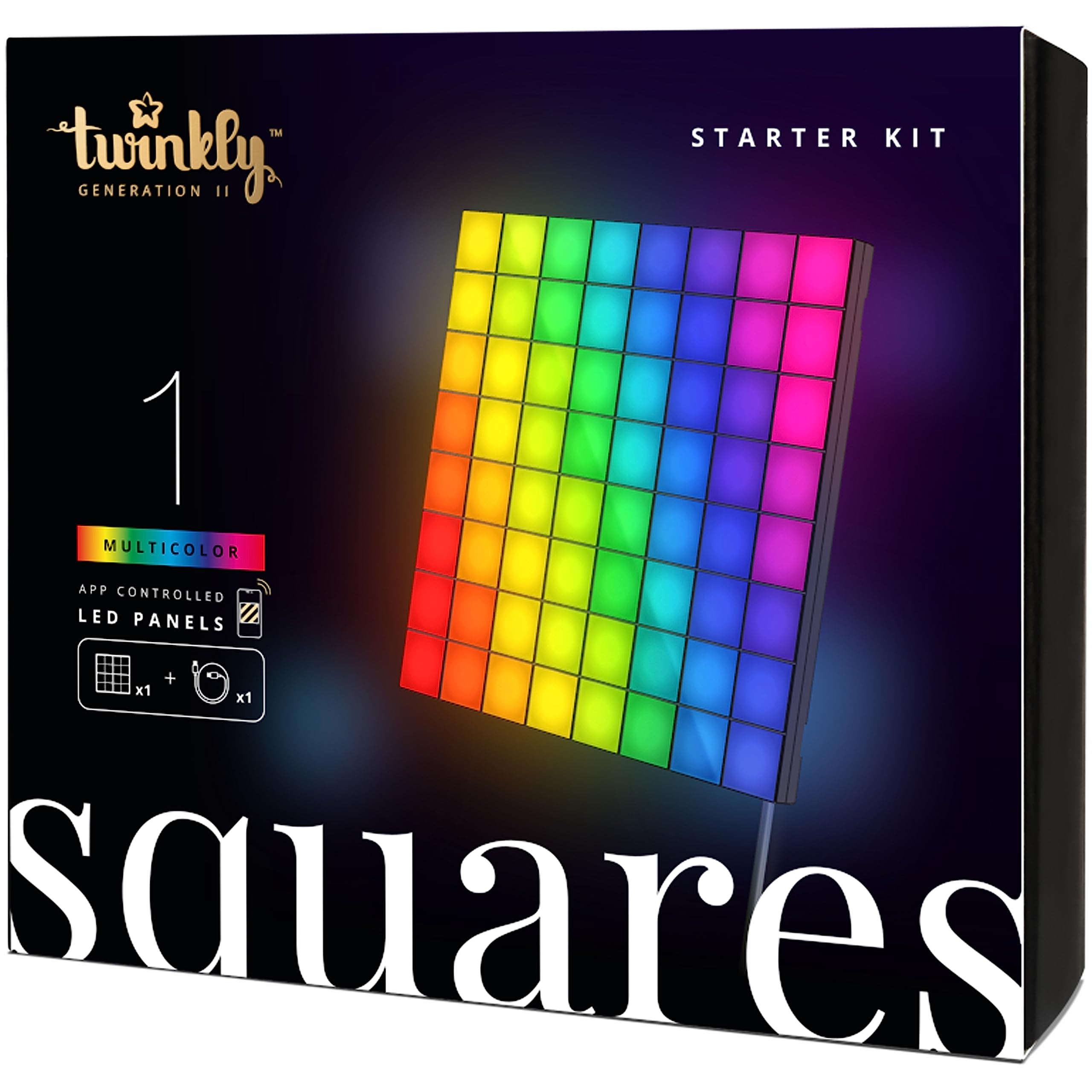 Twinkly RGB LED Master Panel, 16M+ Colors, USB-C Power Supply, Black, Model TWQ064STW-01-BUSB