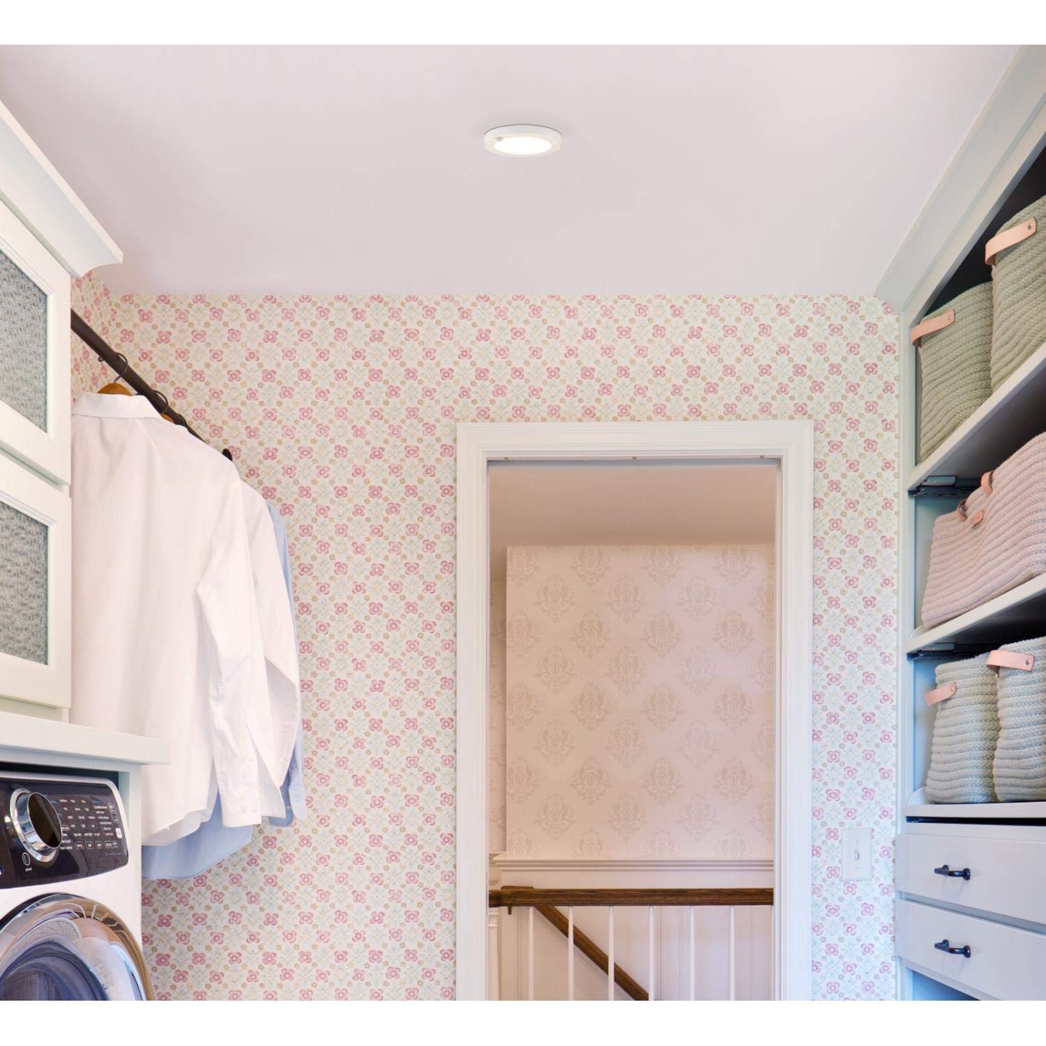 Westinghouse 6111800 LED Flush Mount Ceiling Light Fixture, 7W, Motion Sensor, 4000K, White Finish, Frosted Shade