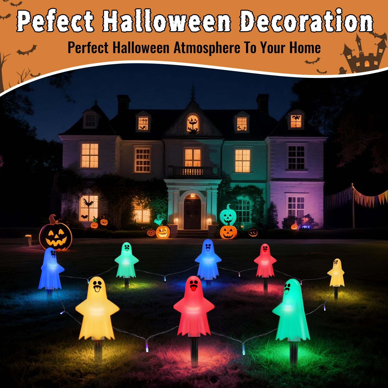 8 Pack Outdoor Halloween Decorations  Solar Ghost Stake Lights With 8 Lighting Modes  Waterproof Ghost Halloween Decor Pathway Lights For Garden Yard Patio Porch