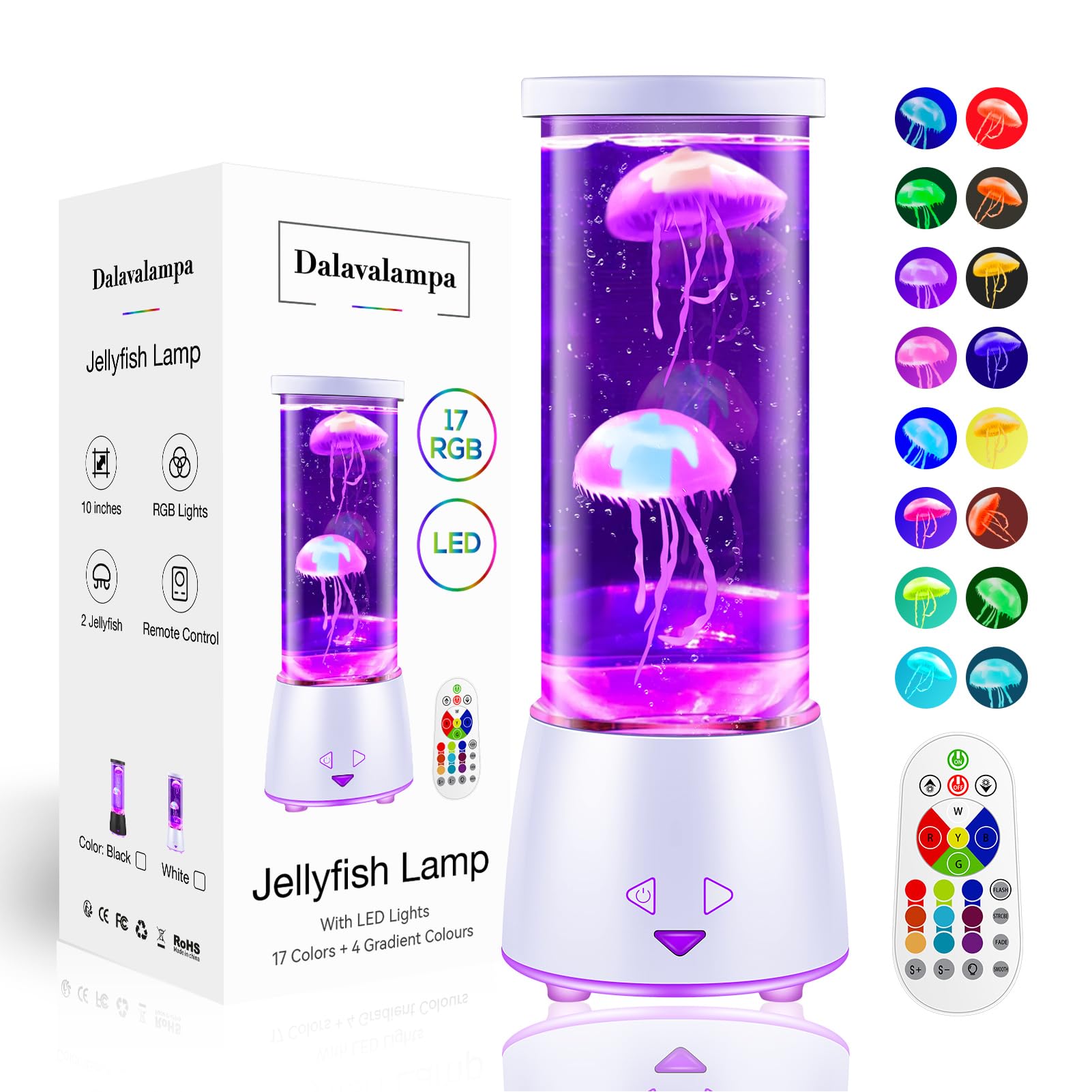LED Jellyfish Tank Table Lamp with Remote Control, 17 Color Changing Night Light Aquarium Lamp Ambient Light for Living Room Bed