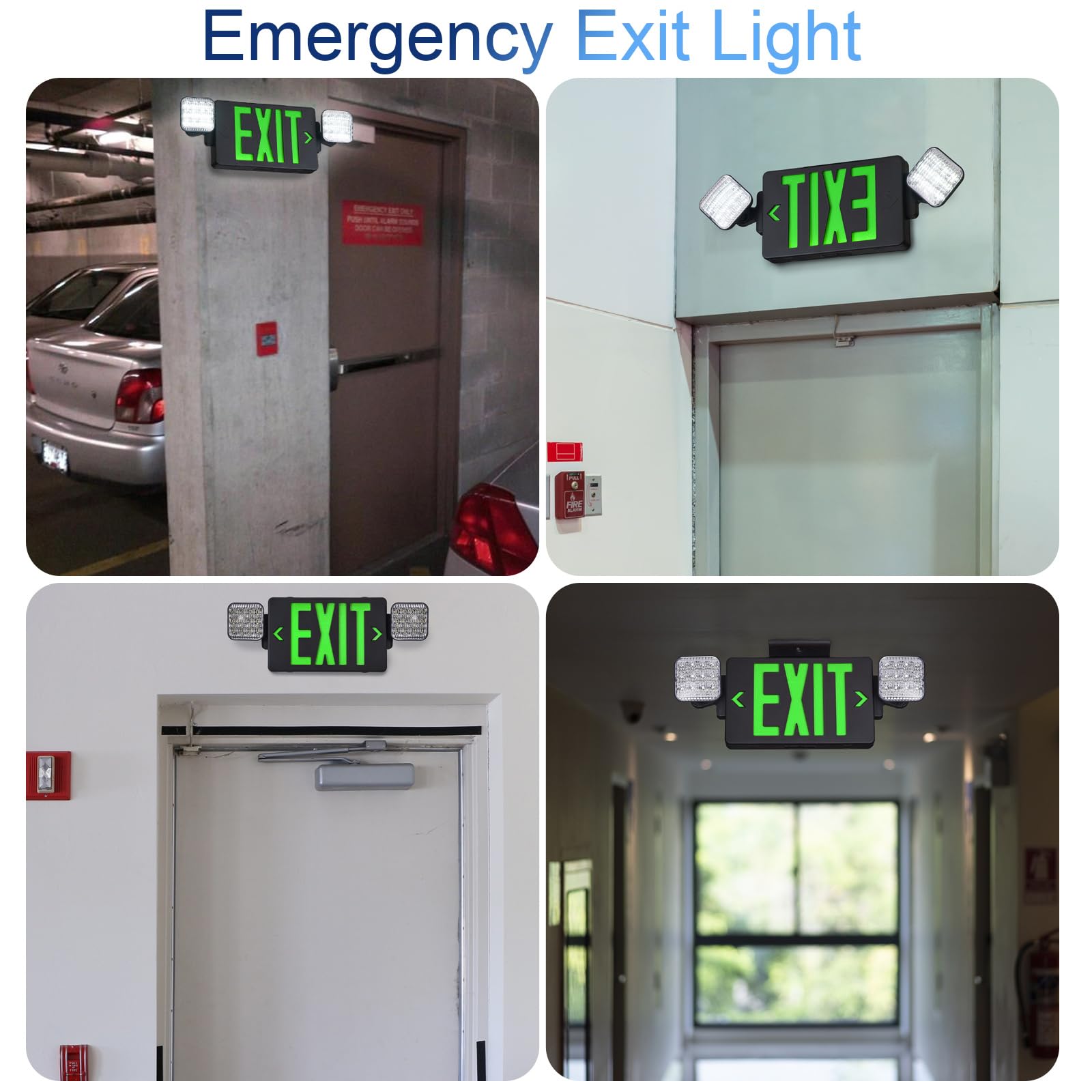 Tanlux Black Housing Exit Sign With Emergency Lights, Led Emergency Exit Light With Battery Backup, Ul Listed, Ac 120/277V, Comm