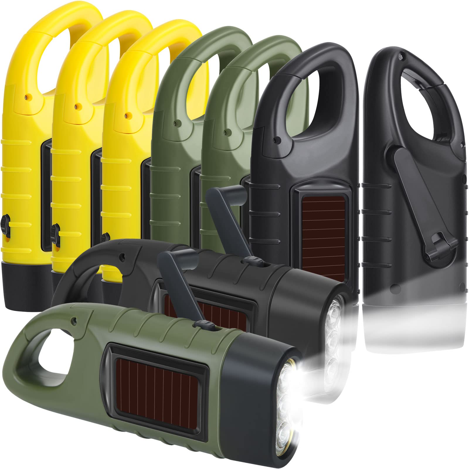 Leelosp 9 Pieces Hand Crank Flashlight Solar Powered Flashlight for Emergencies Dynamo Rechargeable LED Survival Light for Outdo