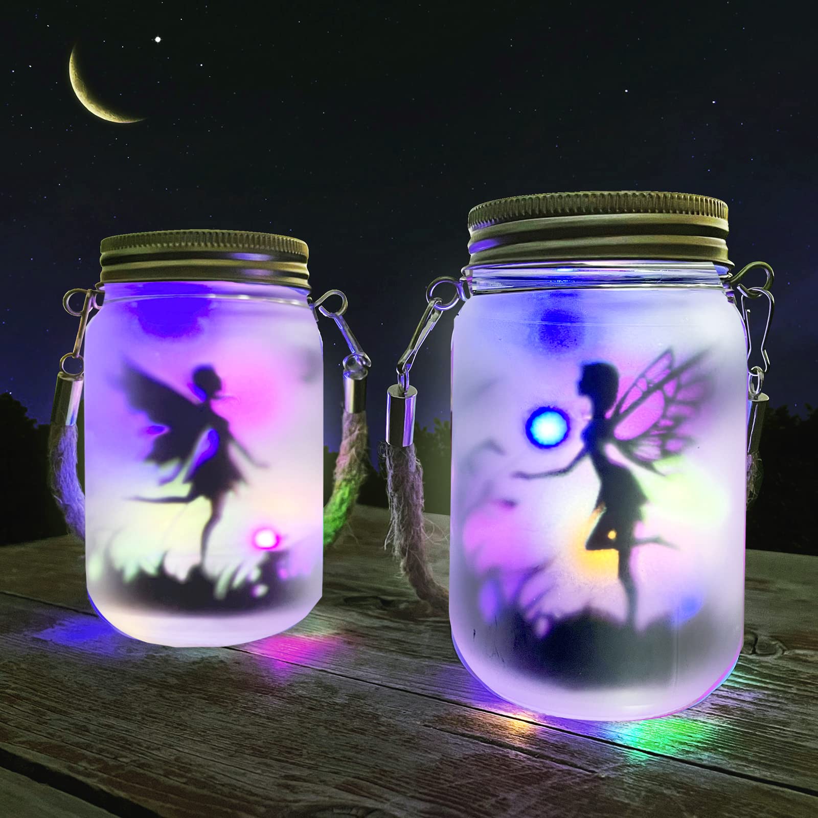 Alritz Solar Lantern Fairy Lights - 2 Pack Frosted Glass Mason Jar Outdoor Decor For Garden & Patio