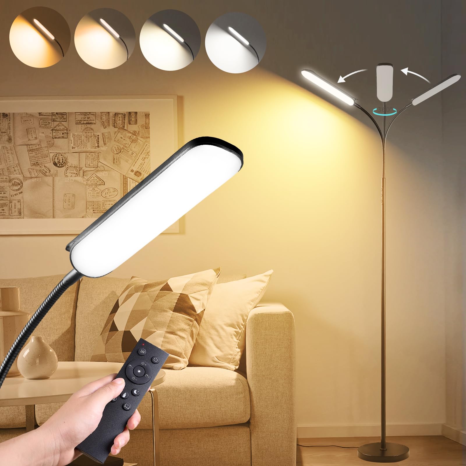 Marctronic 18W Led Floor Lamp With Remote, Dimmable, Eye Caring For Living Room & Office - Black