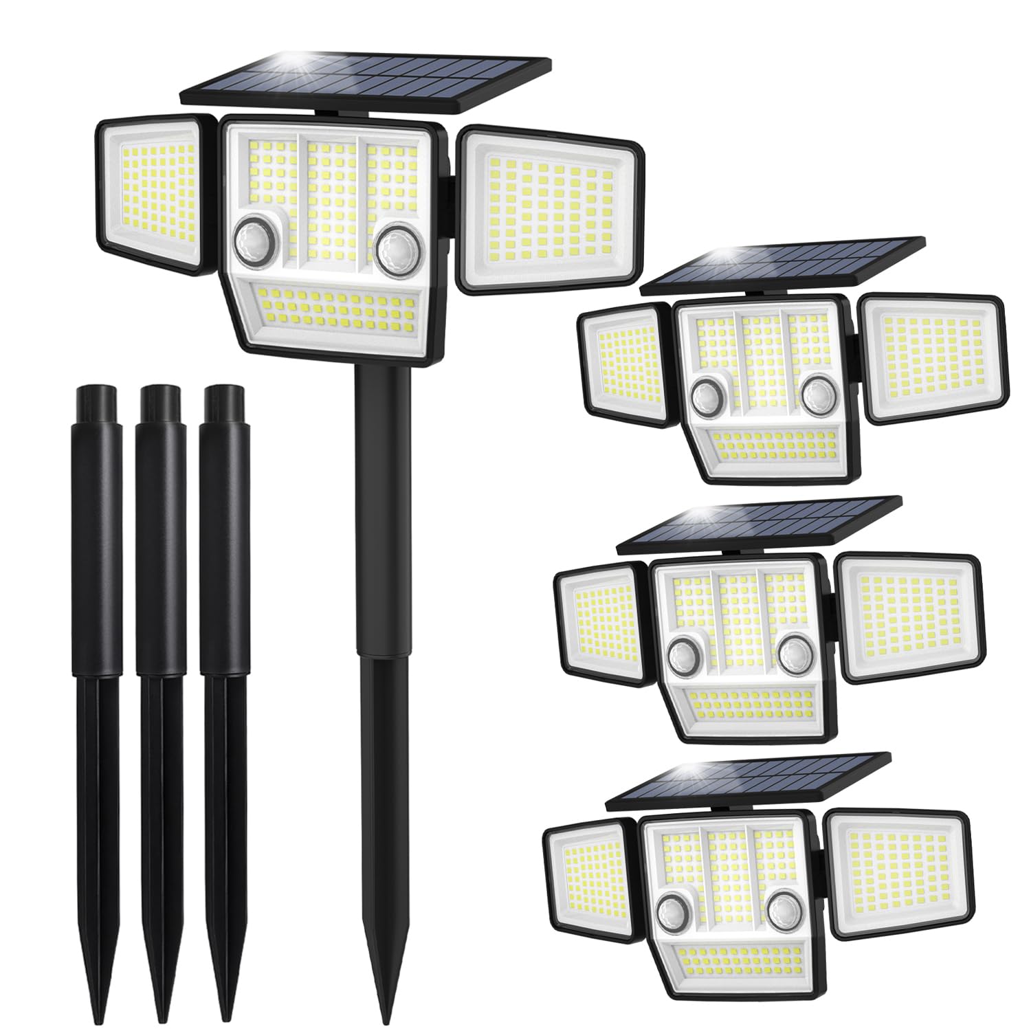 HAARAY Solar Lights Outdoor  In-Ground or Wall Mount  180 PIR Motion Sensor  236 LED 2500 Lumens 360 Illumination Solar Security Flood Light  Dusk to Dawn  3 Modes  IP65 Waterproof  4 Pack