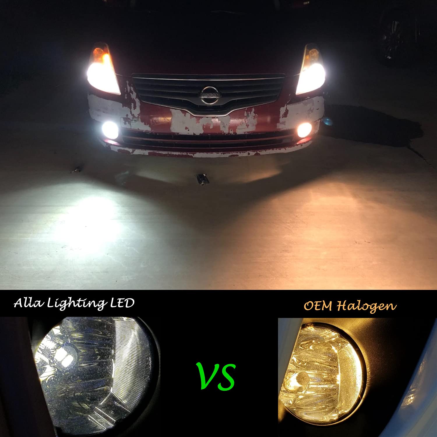 Alla Lighting Super Bright H10 9145 LED Fog Lights Bulbs, 6000K Xenon White 2800lm PY20D Base 9140 9155 5730 33-SMD 12V Fog Ligh