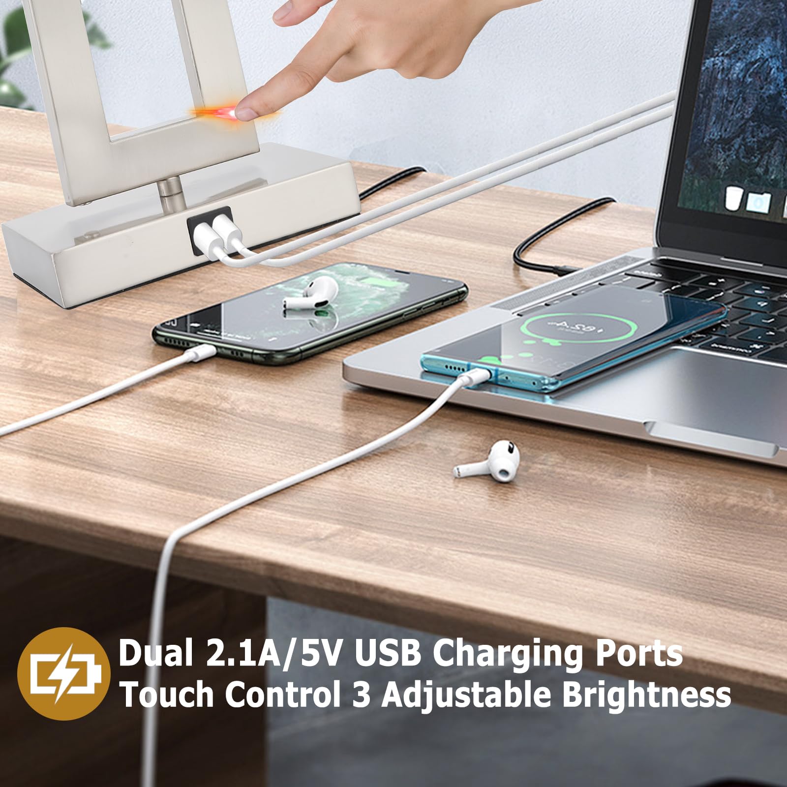 Lamps For Living Room Set Of 2 Touch Control Table Lamps With 2 Usb Ports 3-Way Dimmable Bedside Nightstand Lamps Bedrooms Brush