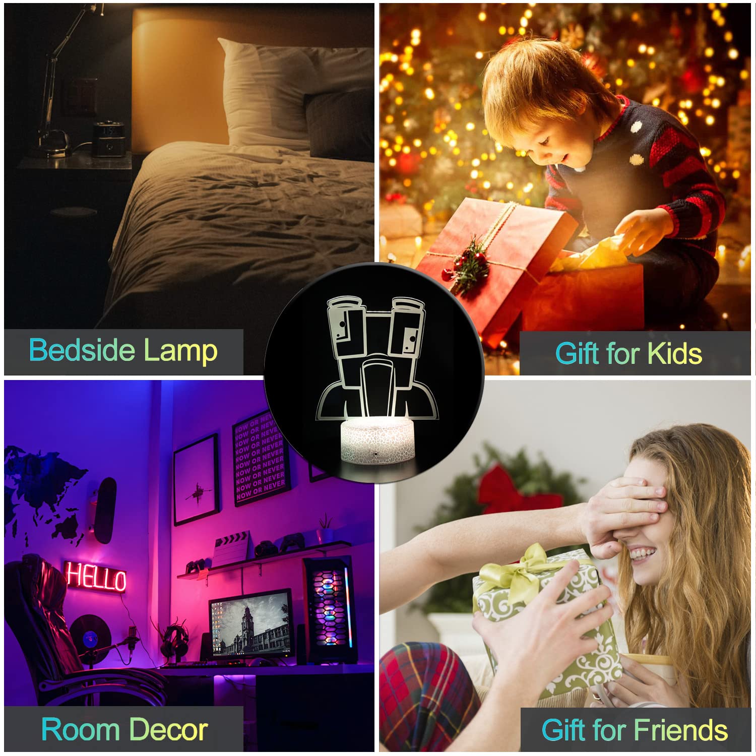 Wontocheer Night Lights, 3D Illusion 16 Colors Table Lamp With Touch Control, Birthday Decoration Christmas Gift