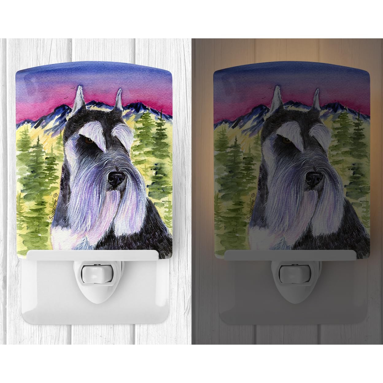Caroline'S Treasures Ss8340Cnl Schnauzer Ceramic Night Light Compact, Ul-Certified, Ideal For Bedroom, Bathroom, Nursery, Hallway, Kitchen, 6X4X3, Multicolor