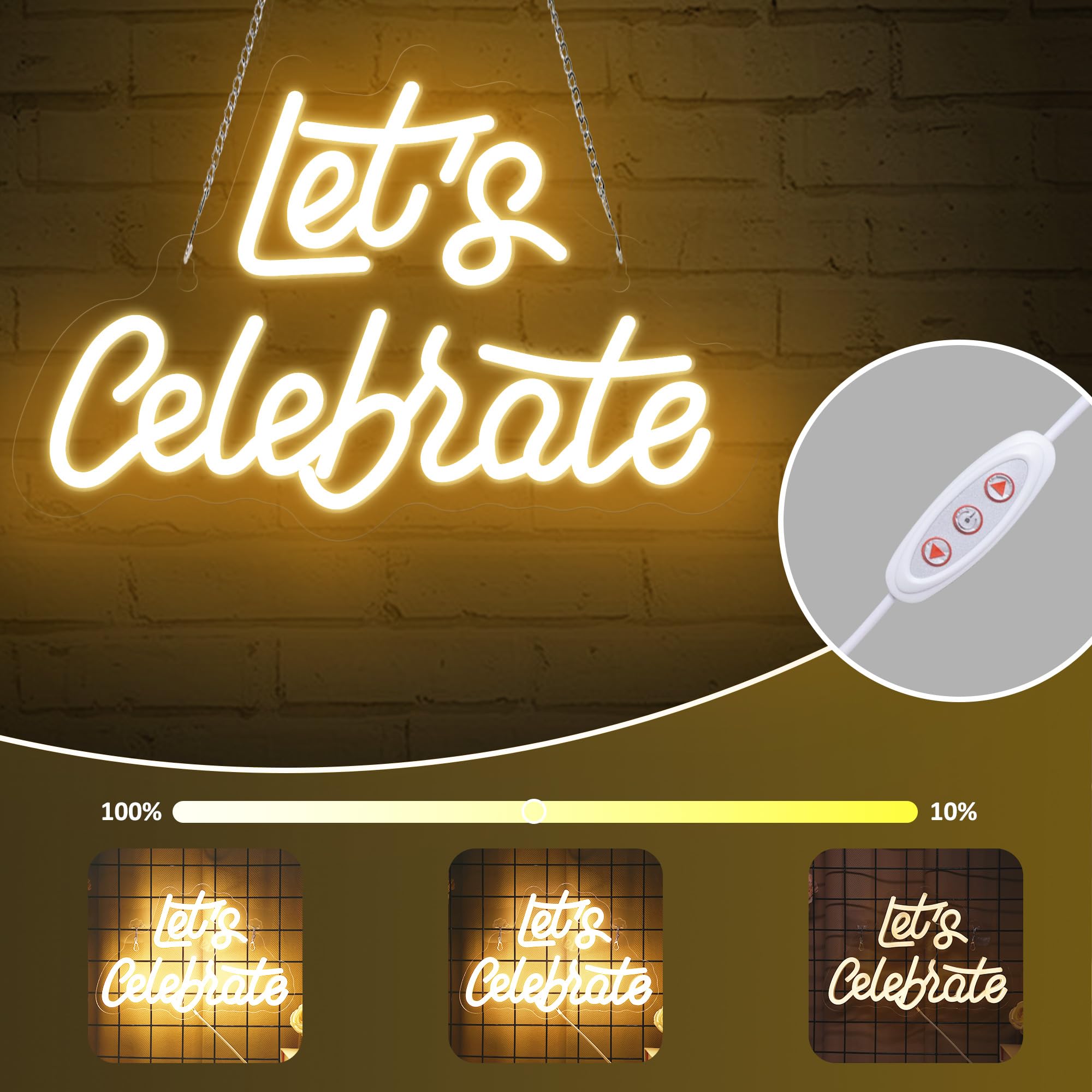 CoolGift Mart Lets Celebrate Neon Sign, Dimmable LED Light for Wall Decor, USB Powered, Aesthetic Decoration for Home, Bar, Bist