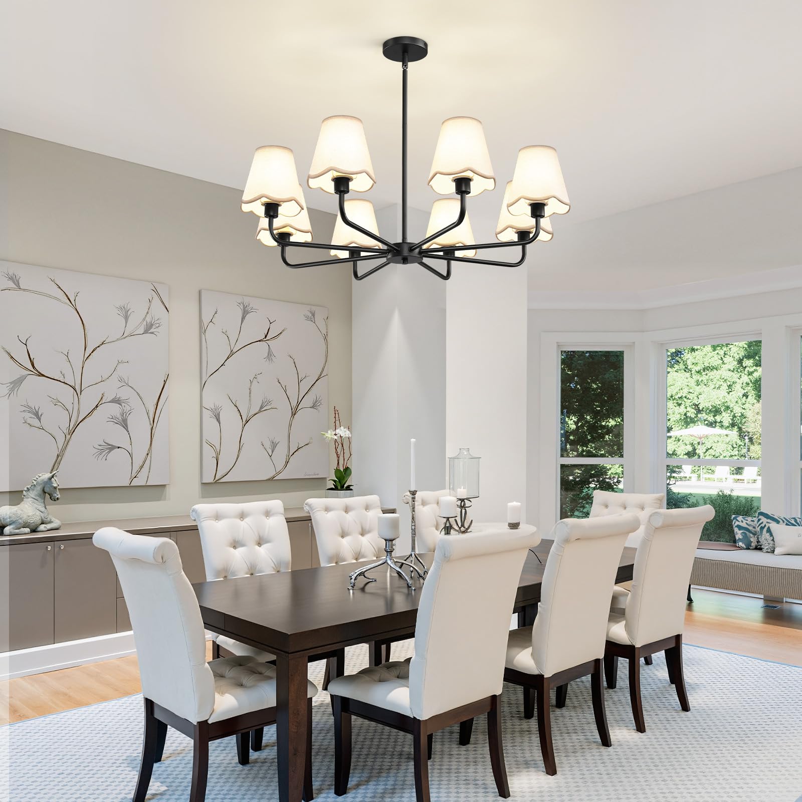 Kaisite Black Chandelier For Dining Room - 8-Light Farmhouse Dining Room Light Fixture Over Table Industrial Kitchen Lighting Fixture Ceiling Hanging Chandelier For Bedroom Living Room Foyer Entryway