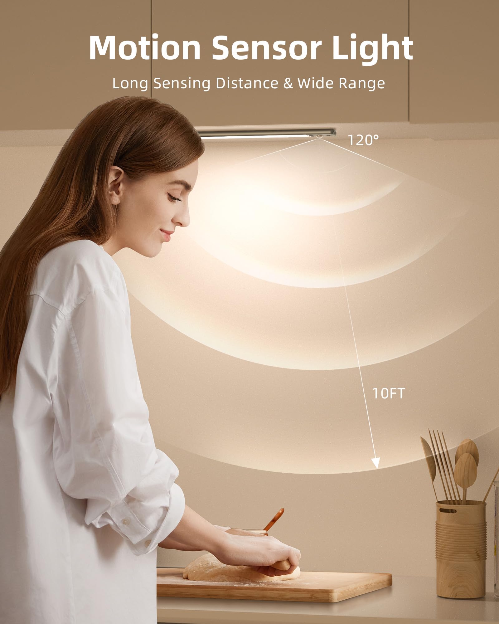 Ezvalo Under Cabinet Lights,134 Led Closet Lights Wireless, 3200Mah Rechargeable Motion Sensor Lights Indoor 3 Color Temps, Dimmable Under Counter Lights For Kitchen, Stairs, Hallway (2 Pack)