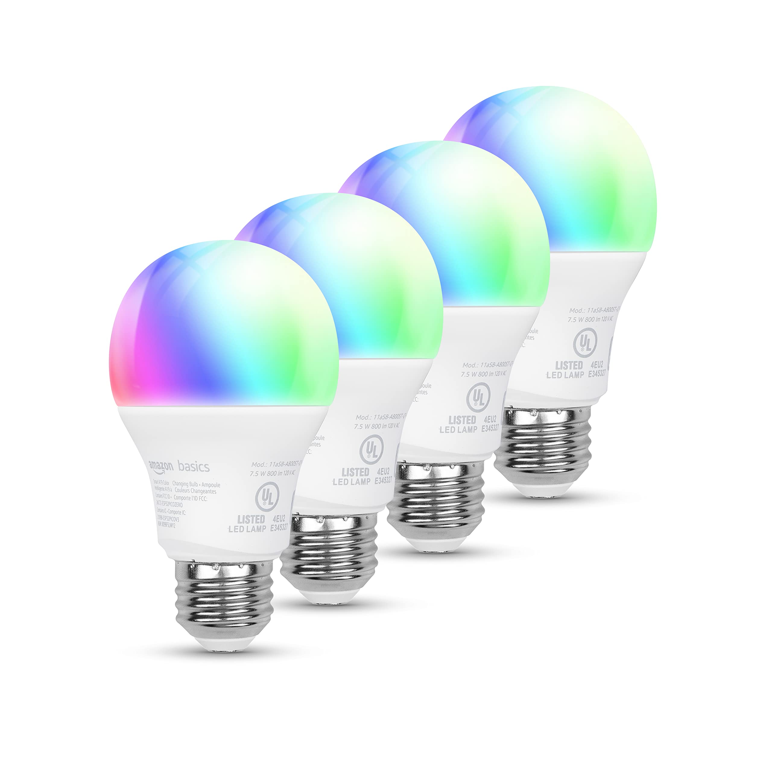 Amazon Basics Smart A19 Led Light Bulb, Color Changing, 60W Equivalent, 800Lm, Works With Alexa Only, 2.4 Ghz Wi-Fi, No Hub Requ