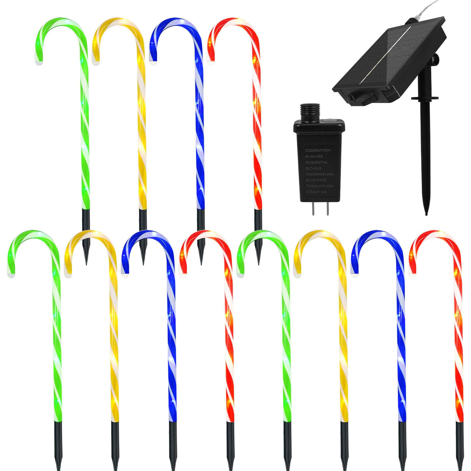 Anordsem Solar Christmas Decorations Outdoor: 21 Candy Cane Stake Lights 12 Pack - Waterproof Led 8 Colorful Lighting Models For Pathway Yard Garden Xmas Decor - 2026 New Year Gifts For Homeowners
