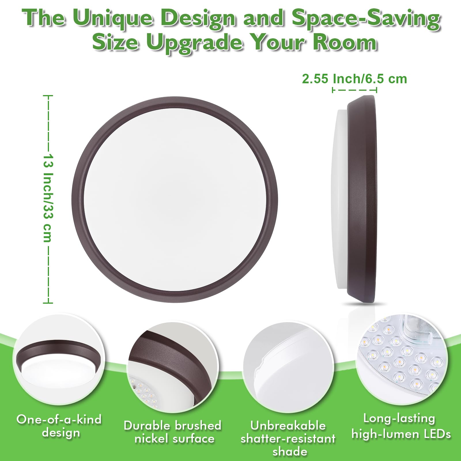 13 Inch 5Cct Flush Mount Ceiling Light Fixtures  36W 4000Lm Led Ceiling Lights For Bedroom  Kitchen  Bathroom  Hallway  2700K/3000K/4000K/5000K/6500K Adjustable Brown Dimmable Lighting - 2 Pack